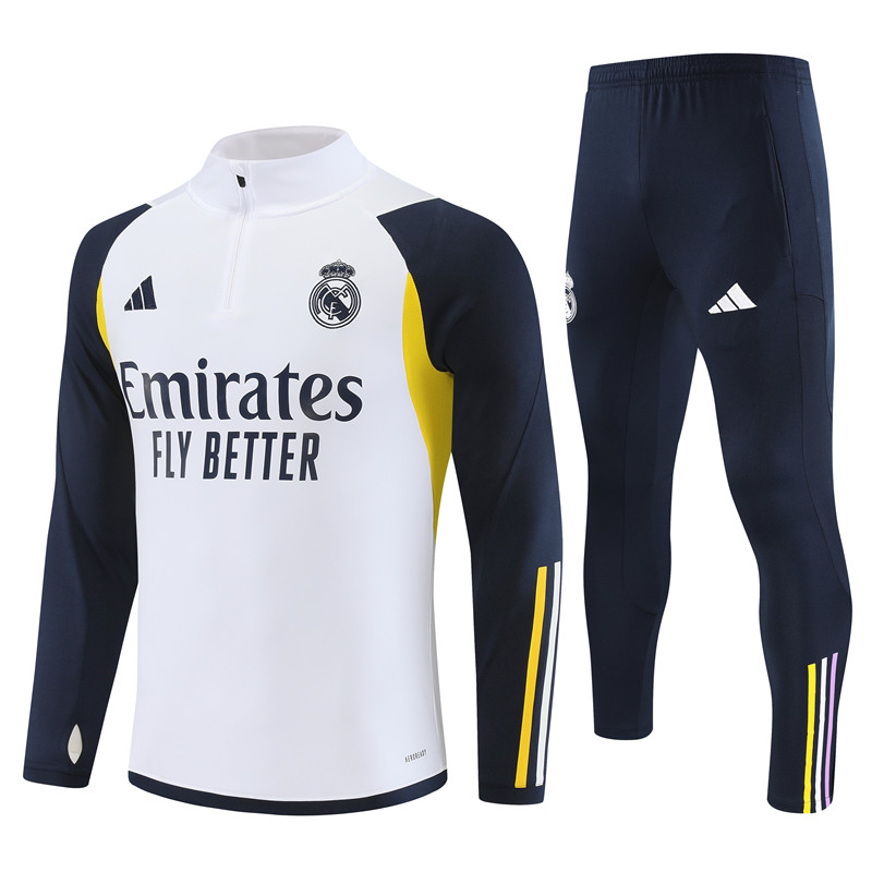Real Madrid 23-24 Kids Long Sleeve Training Set White - JerseysGala