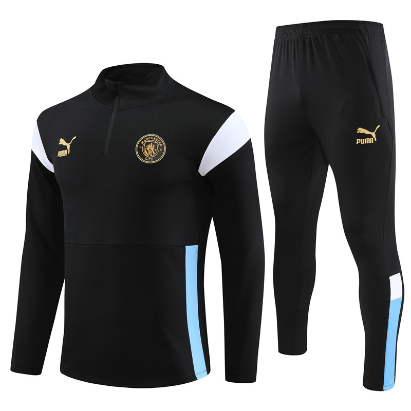 Manchester City 23-24 Kids Long Sleeve Training Set Black - JerseysGala