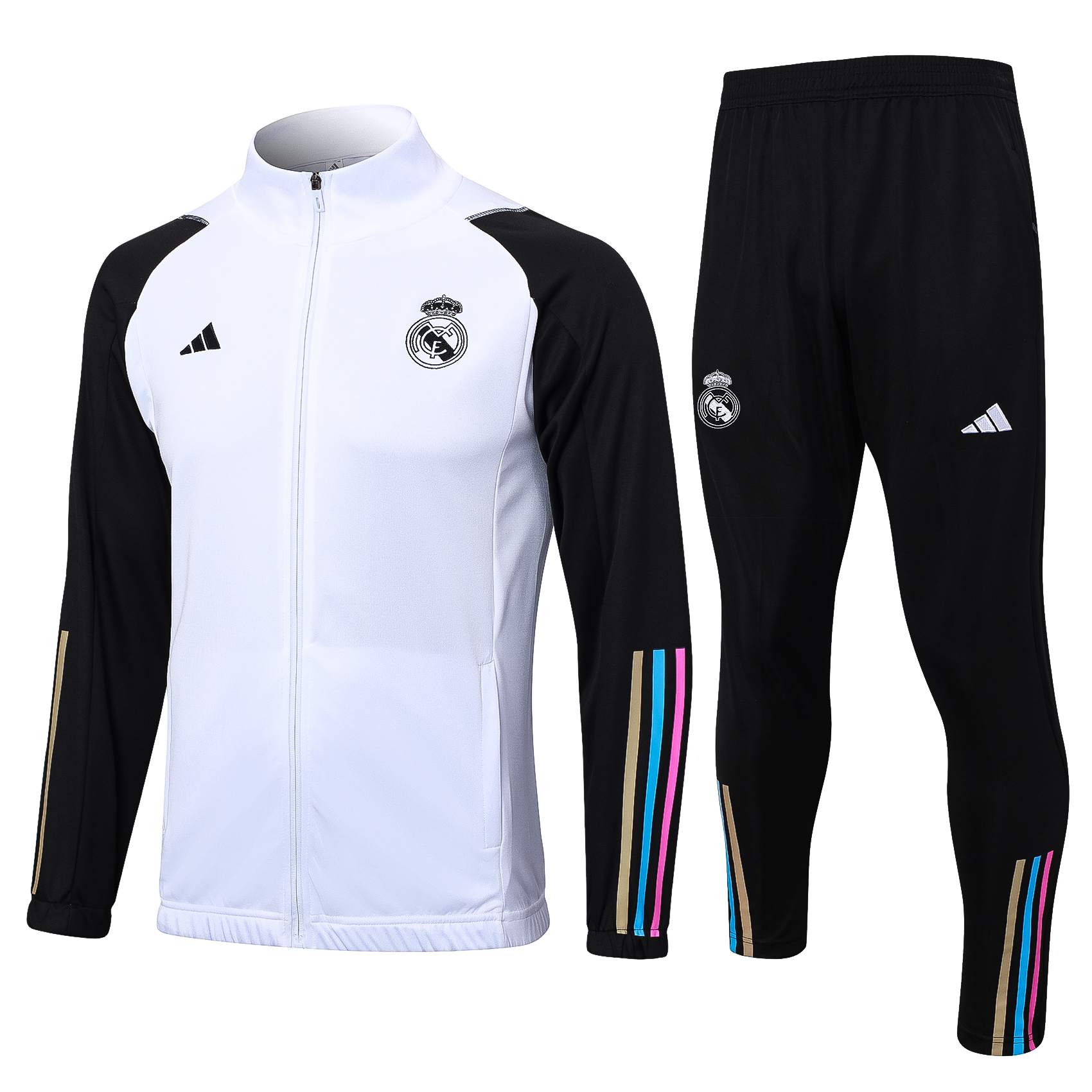 Real Madrid 23-24 Jacket Training Tracksuit - White and Black - JerseysGala