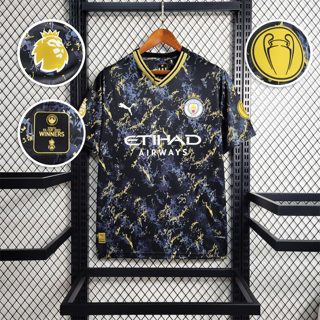 Manchester City 2023 Black Gold Treble Champions Shirt - Fans Version - JerseysGala