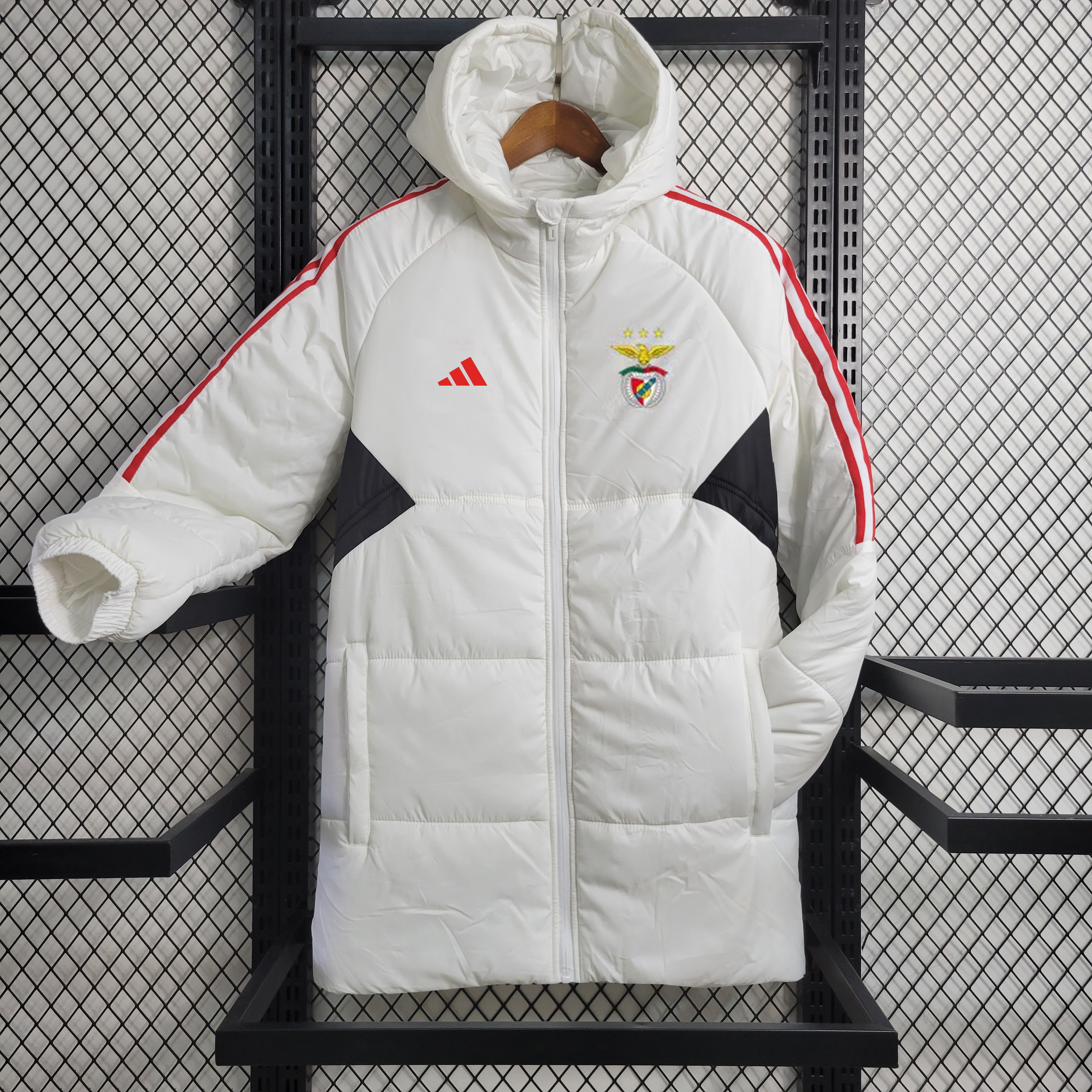 Benfica 23-24 Men's Hooded Thermal Cotton Jacket - White - JerseysGala
