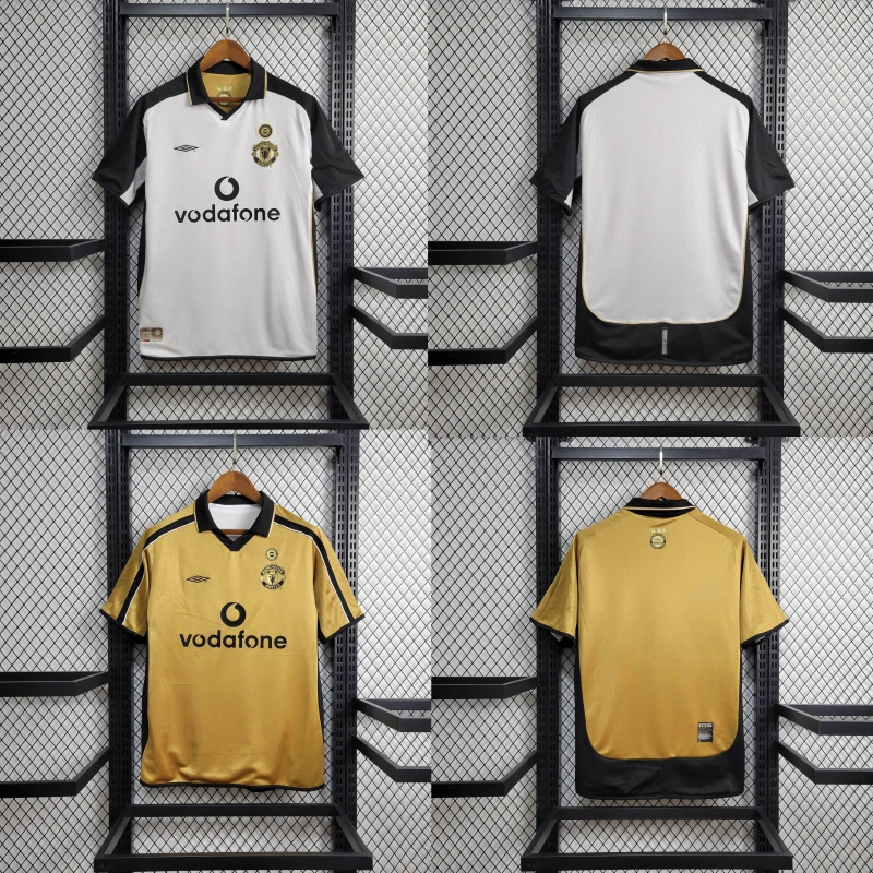Manchester United Retro 01-02 100th Anniversary Special Edition Jersey - White & Gold - JerseysGala