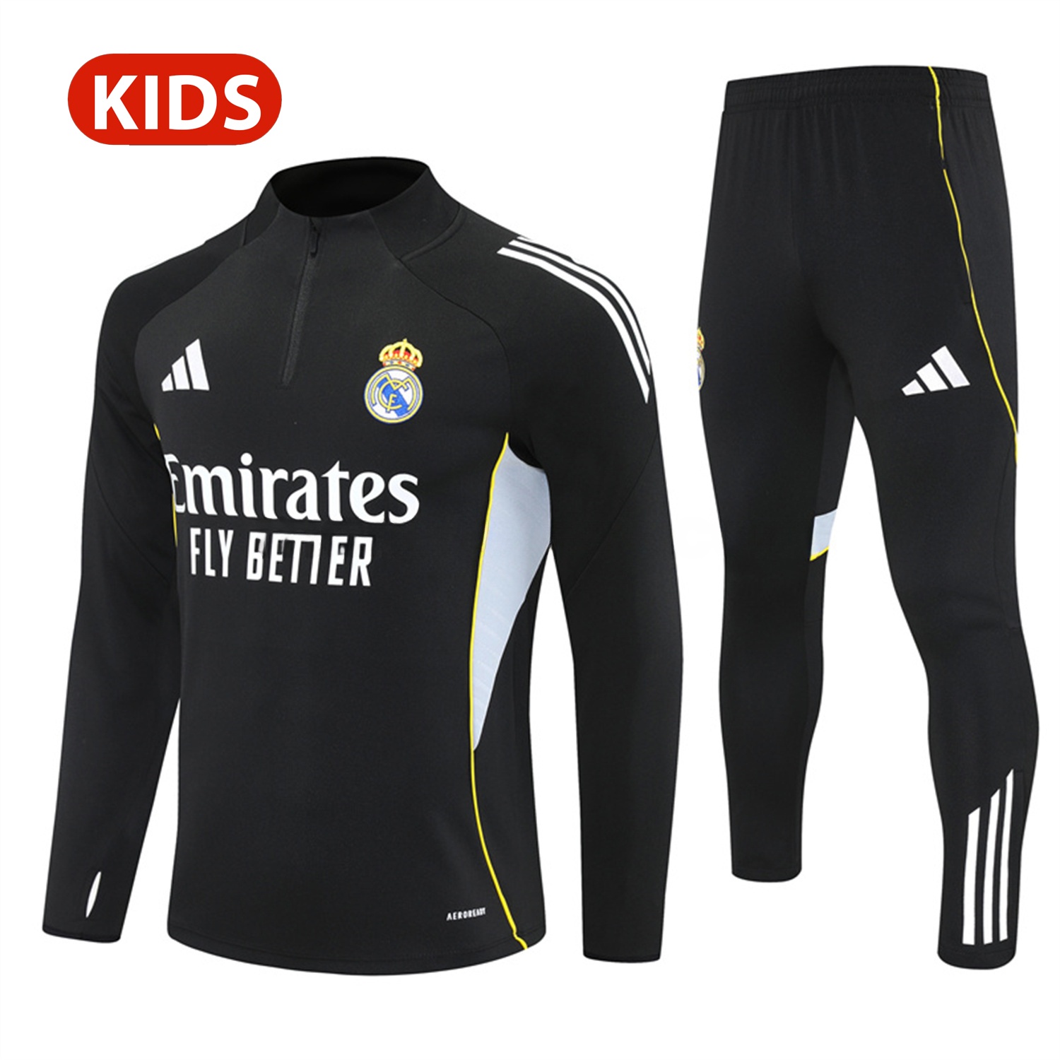 Real Madrid 25-26 Kid Long Sleeves Training Set - Black Top & Black Pants - JerseysGala