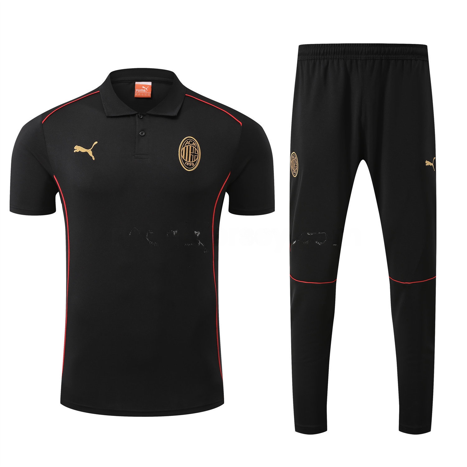 AC Milan 25-26 POLO Short-Sleeve Training Set - Black Top and Pants - JerseysGala