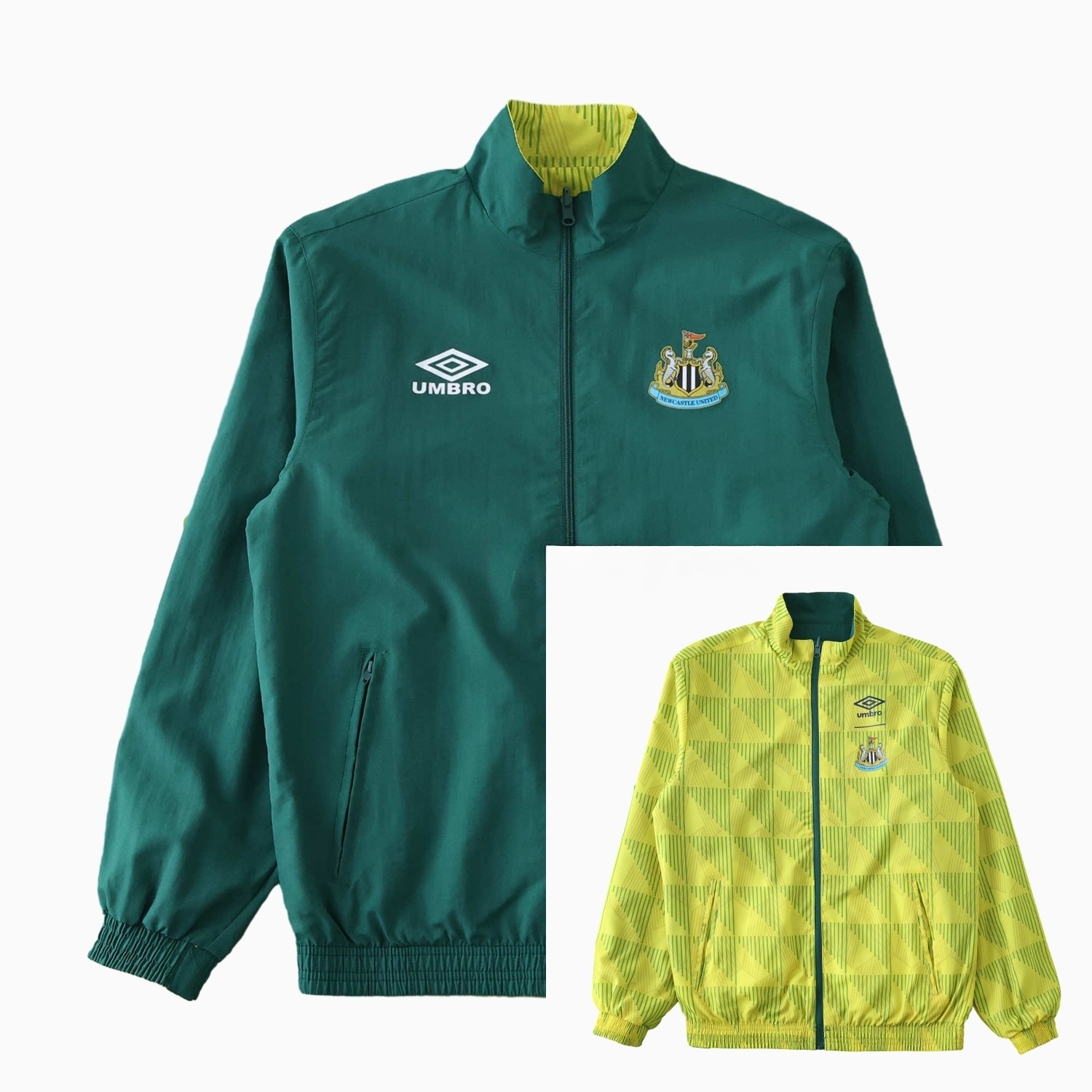Newcastle United 24-25 Retro Style Double Sided Reversible Windbreaker - Green & Yellow - JerseysGala
