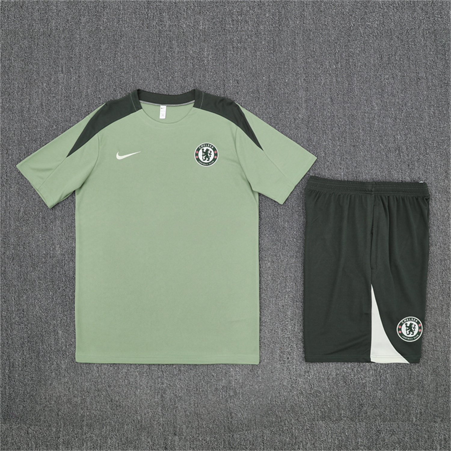 C.H.E.L.S.E.A 25-26 Kids Short-Sleeve Training Set - Light Green Top & Army Green Shorts - JerseysGala