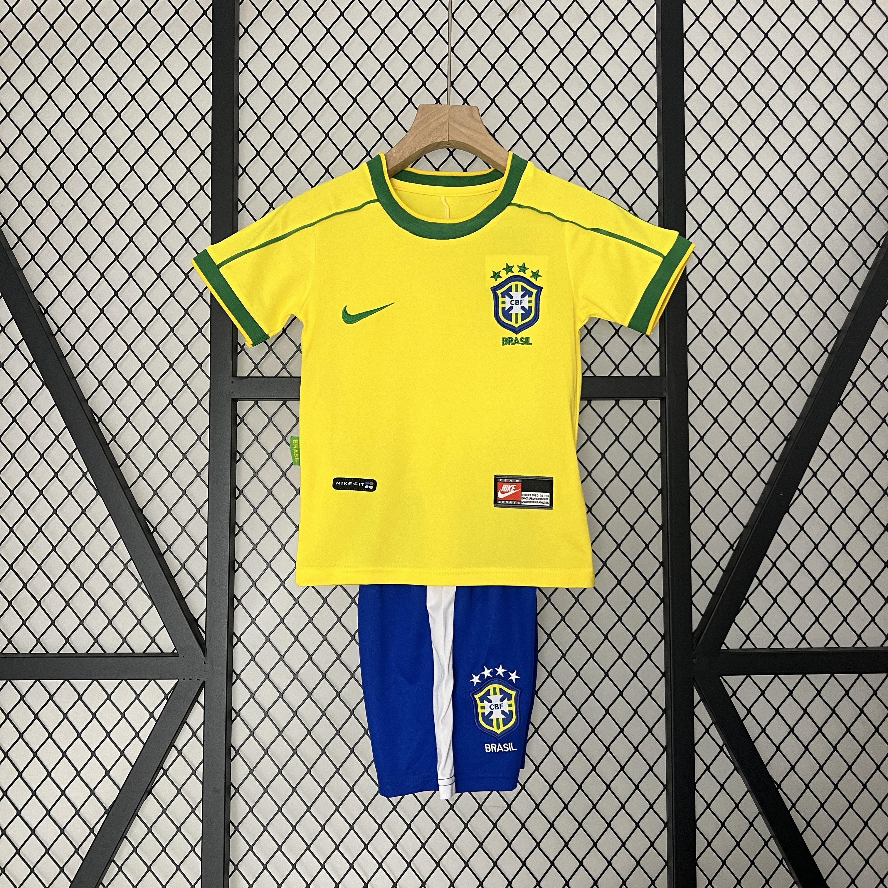 Retro Brazil 1998 Home Stadium Kids Kit - JerseysGala