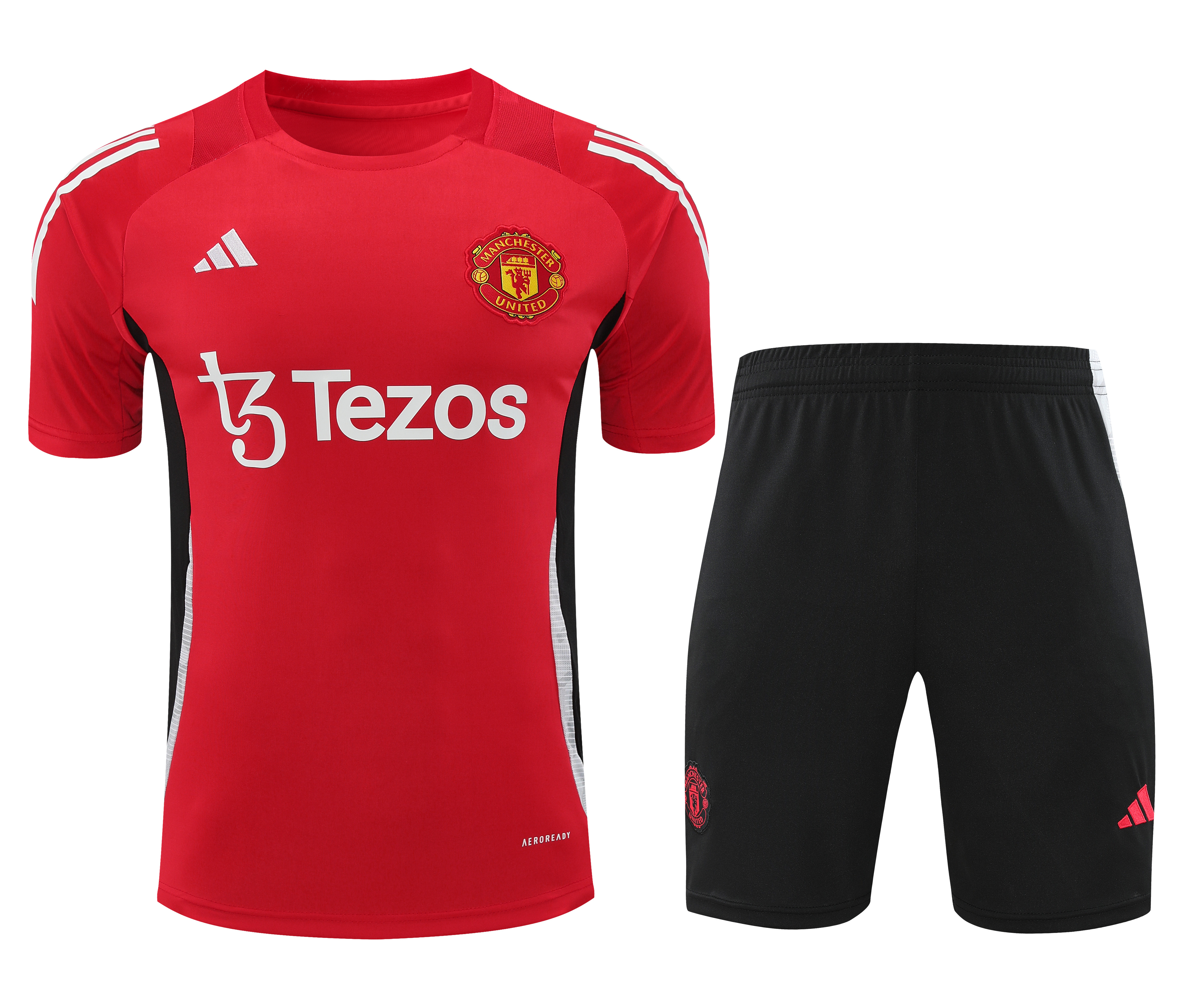 Manchester United 24-25 Short-Sleeve Training Set - Red Top and Black Shorts - JerseysGala