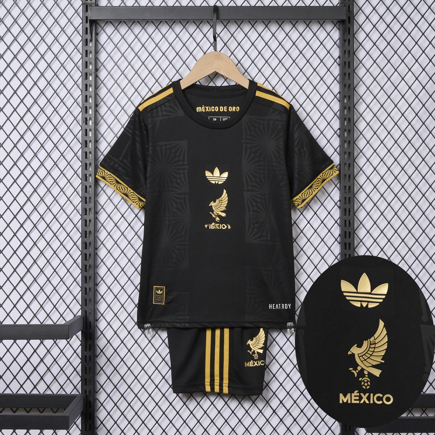 Mexico 2025 Gold Cup Black Kids Kit - Player Version - JerseysGala