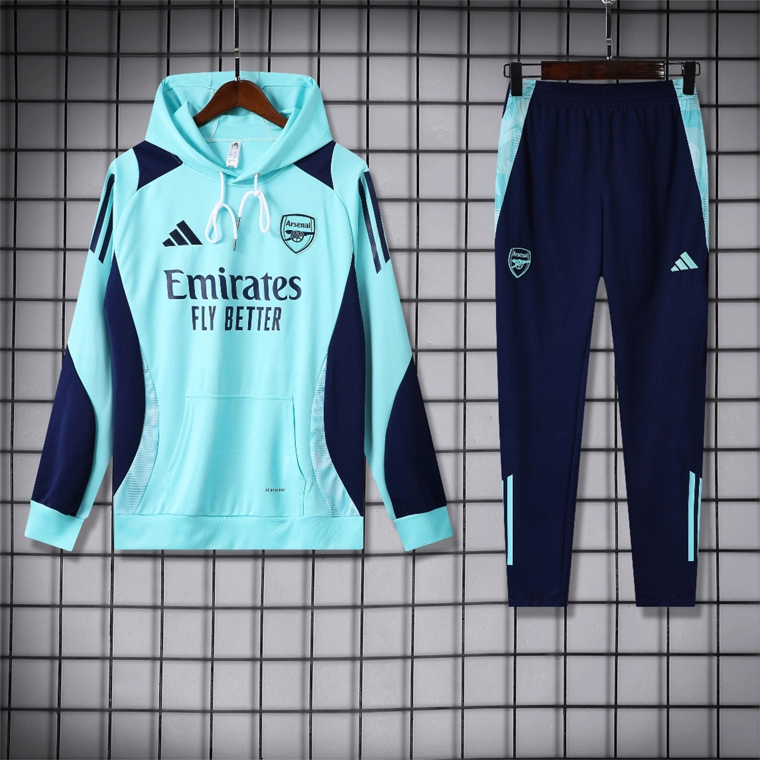 Arsenal 24-25 Training Hoodie Set - Cyan Hoodie and Deep Blue Pants - JerseysGala