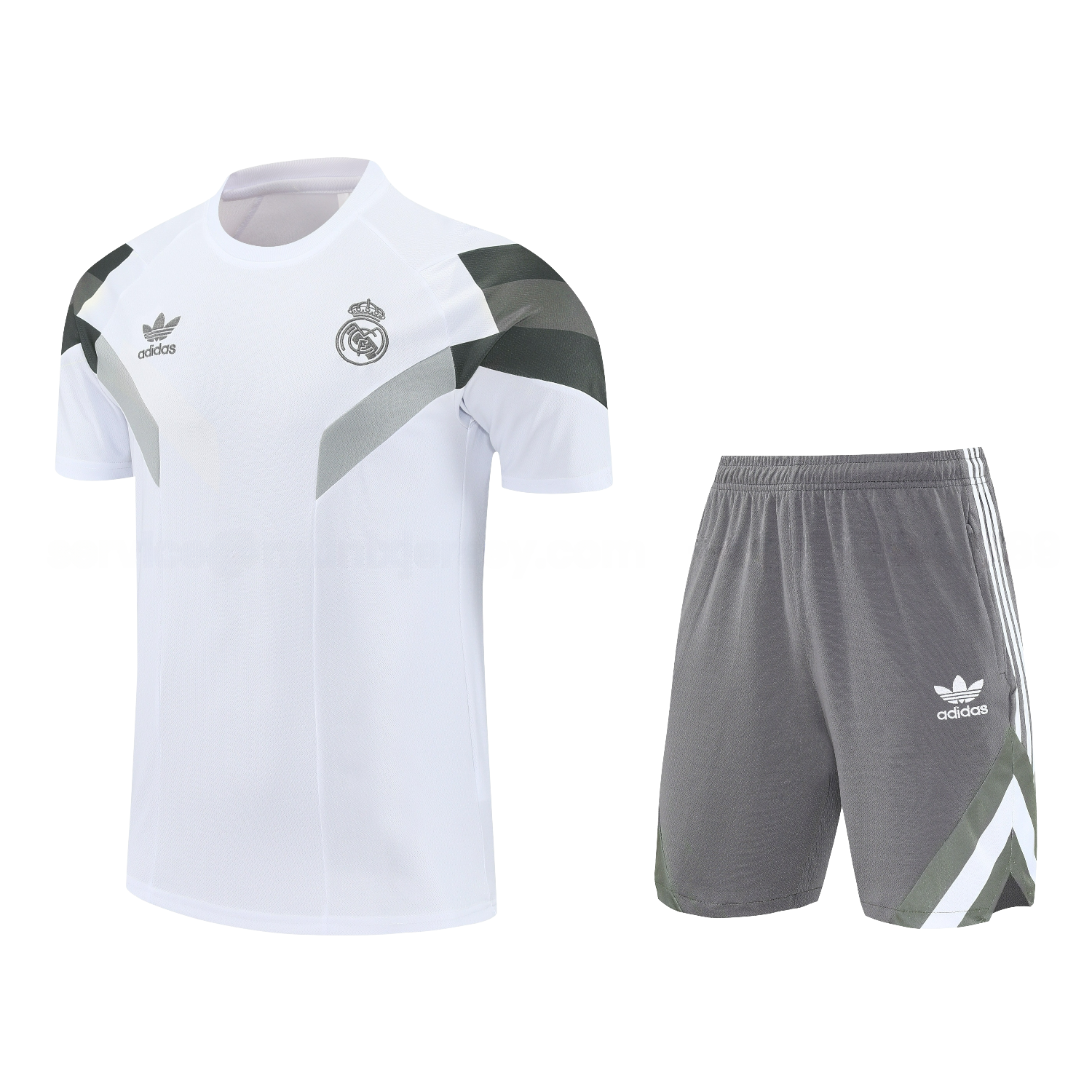 Real Madrid 25-26 Short-Sleeve Training Set - White Top & Gray Shorts - JerseysGala