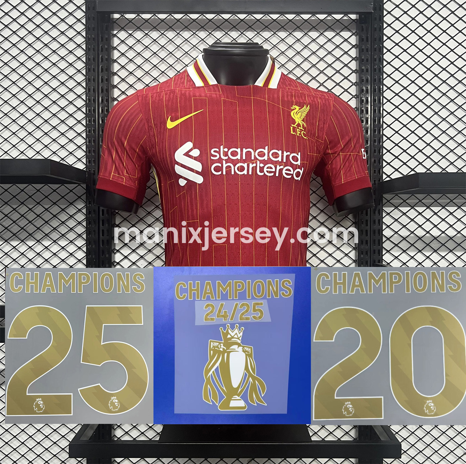 Liver.pool 24-25 Home Jersey with Golden Champions Patch - Player Version - JerseysGala