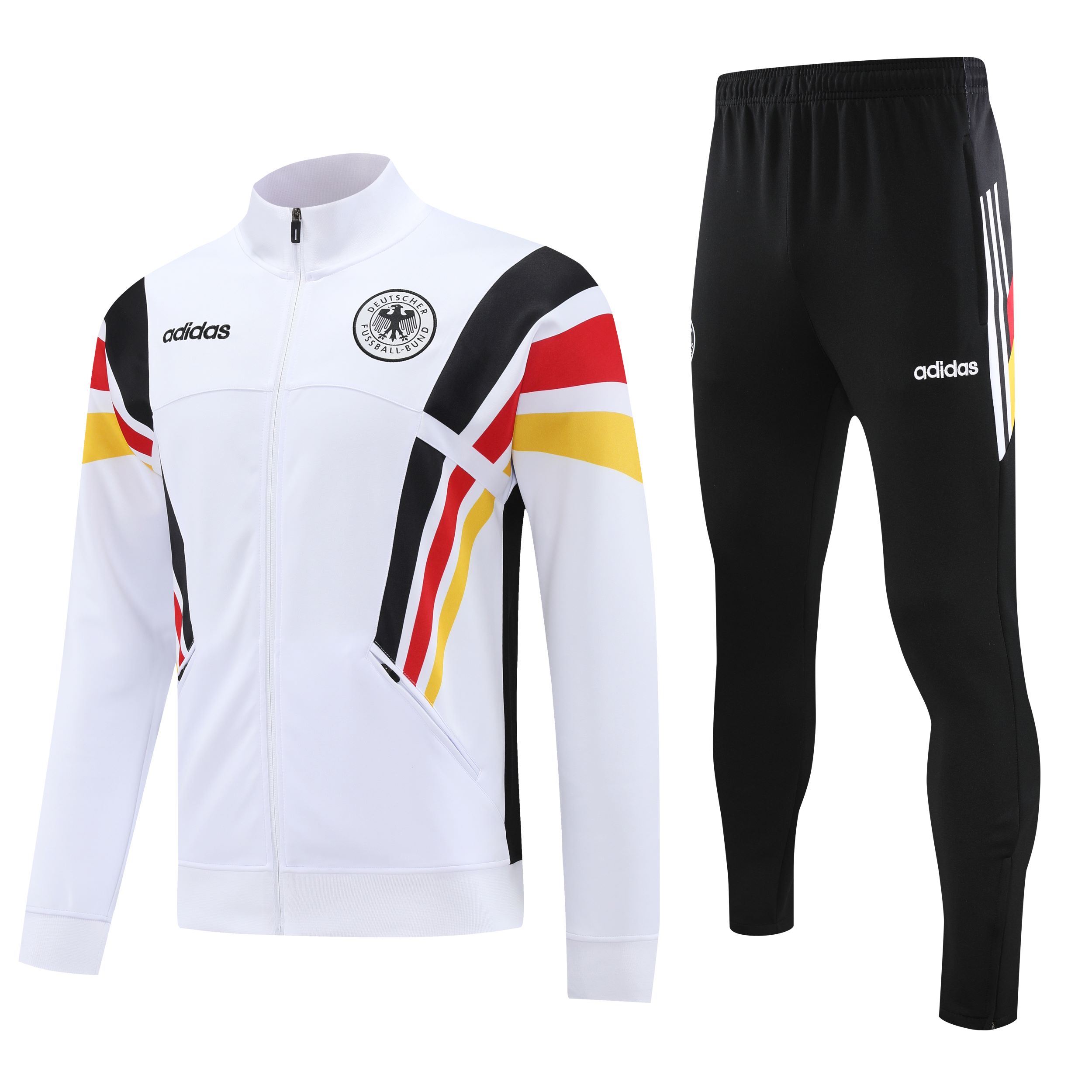 Germany 2024 Jacket Training Tracksuit - White With Yellow, Red And Black Stripe - JerseysGala