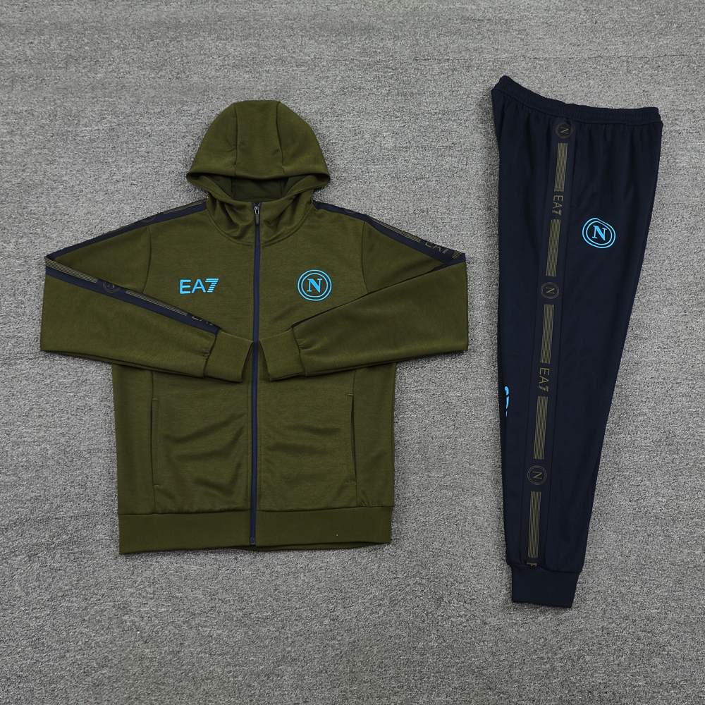 Napoli 24-25 Hooded Jacket Training Tracksuit - Army Green Top and Deep Blue Pants - JerseysGala