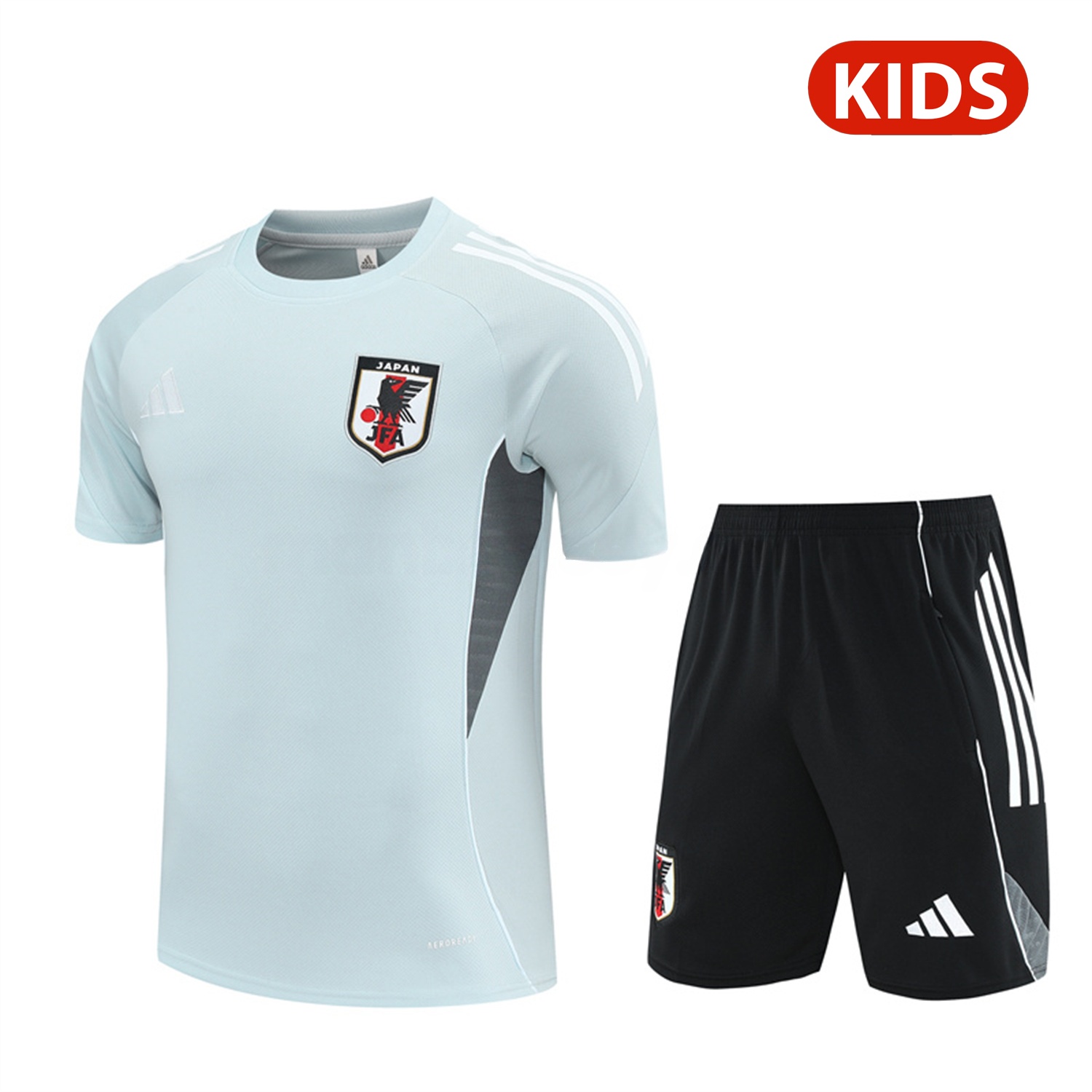 Japan 25-26 Kids Short-Sleeve Training Set - Light Blue Top and Black Shorts - JerseysGala