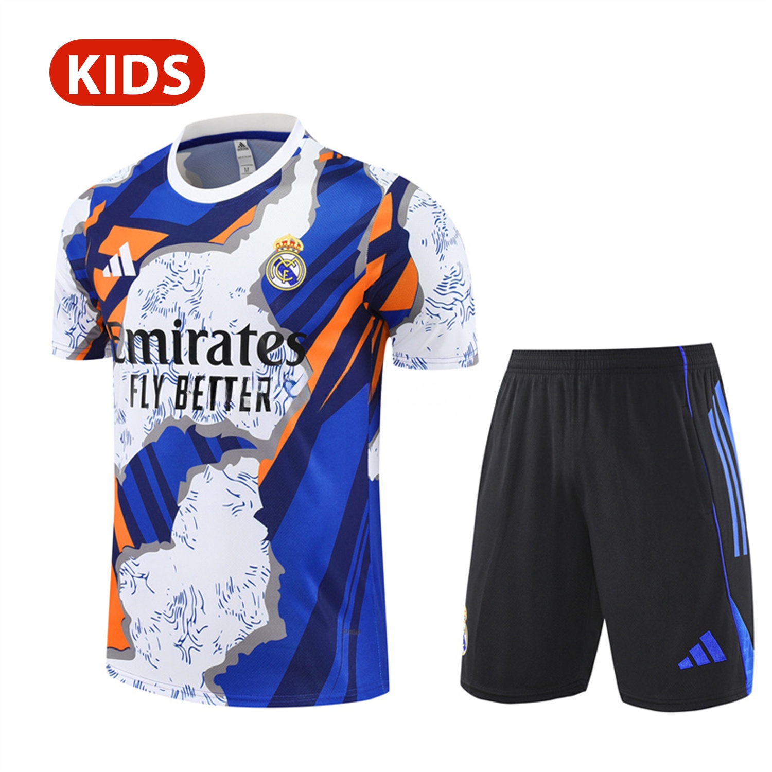 Real Madrid 25-26 Kid Short-Sleeve Training Set - CamouflageTop & Black Shorts - JerseysGala