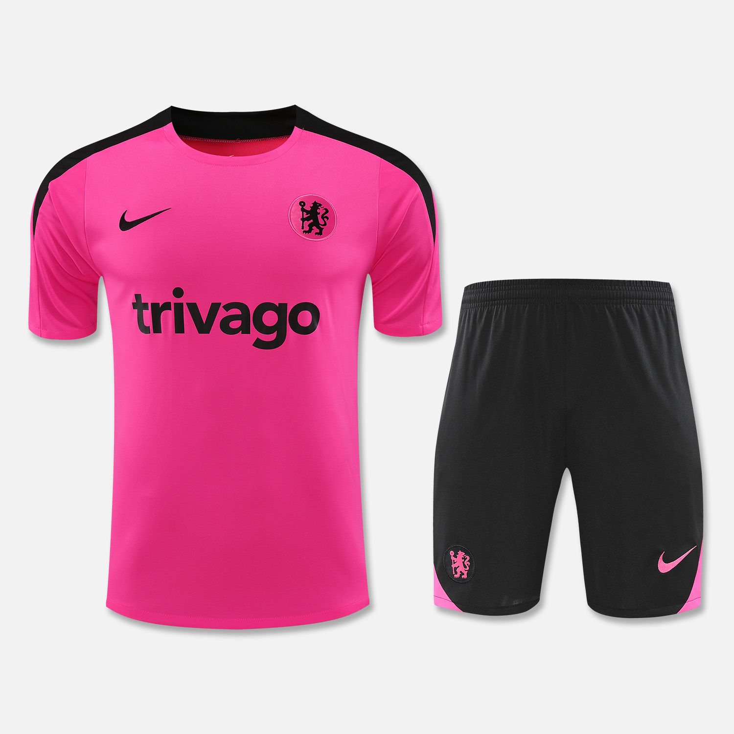 CHELSEA 24-25 Short-Sleeve Training Set - Pink Top & Black Shorts - JerseysGala