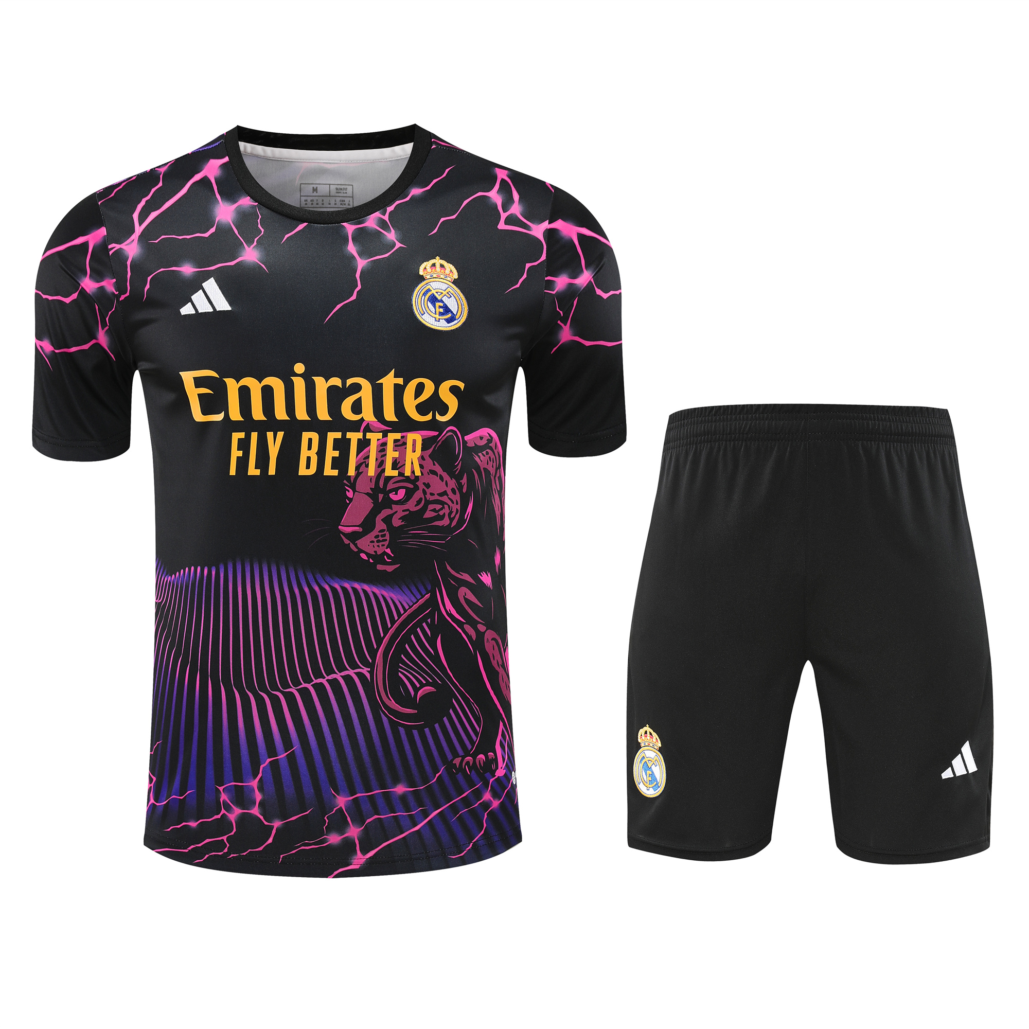Real Madrid 24-25 Short-Sleeve Training Set - Purple Leopard Top & Black Shorts - JerseysGala