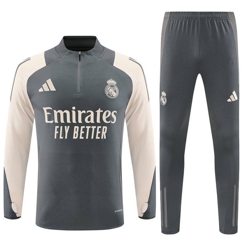 Real Madrid 24-25 Kids Long Sleeve Training Set - Deep Grey - JerseysGala