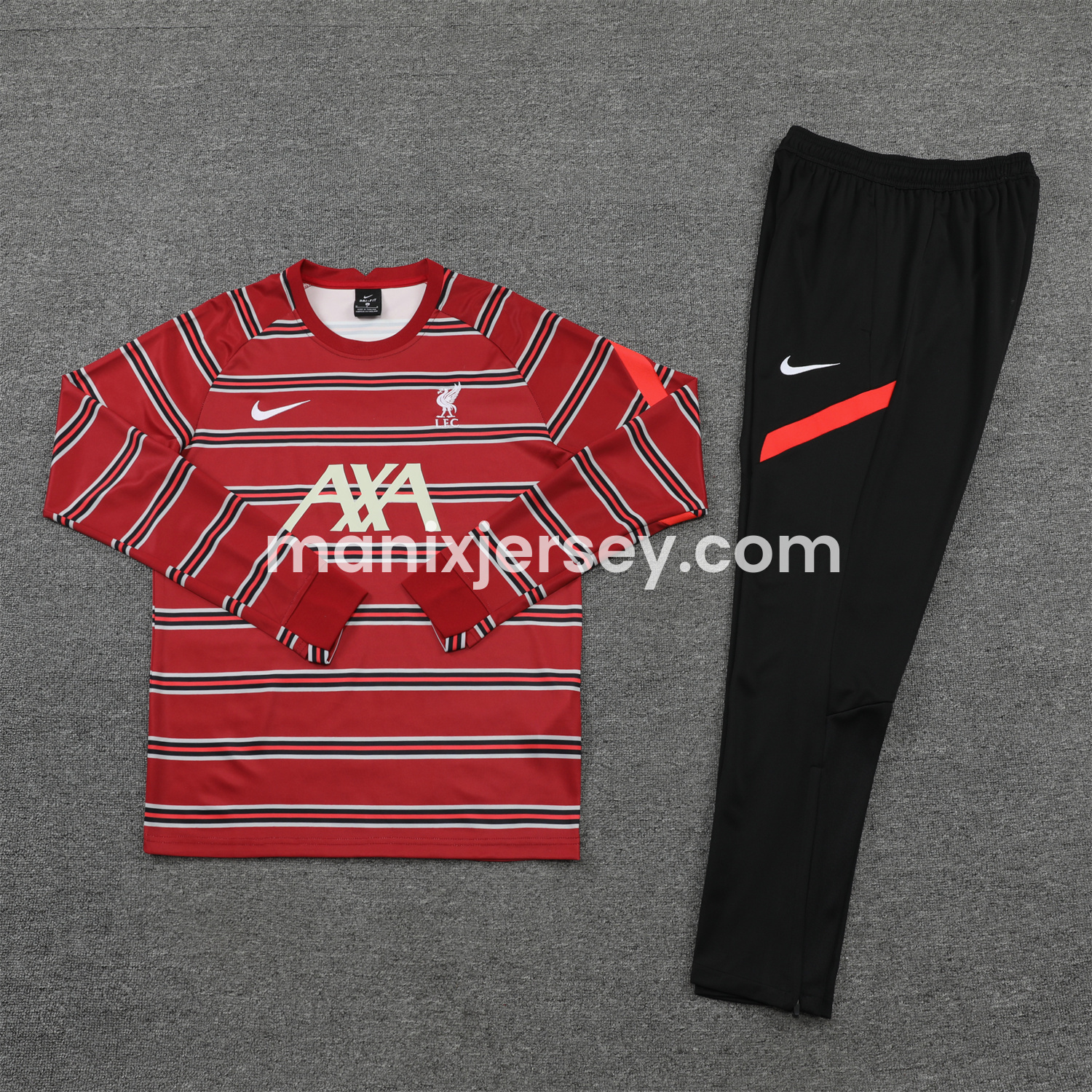 Liver.pool 24-25 Long Sleeve Training Set - Red Stripe Top and Black Pants - JerseysGala