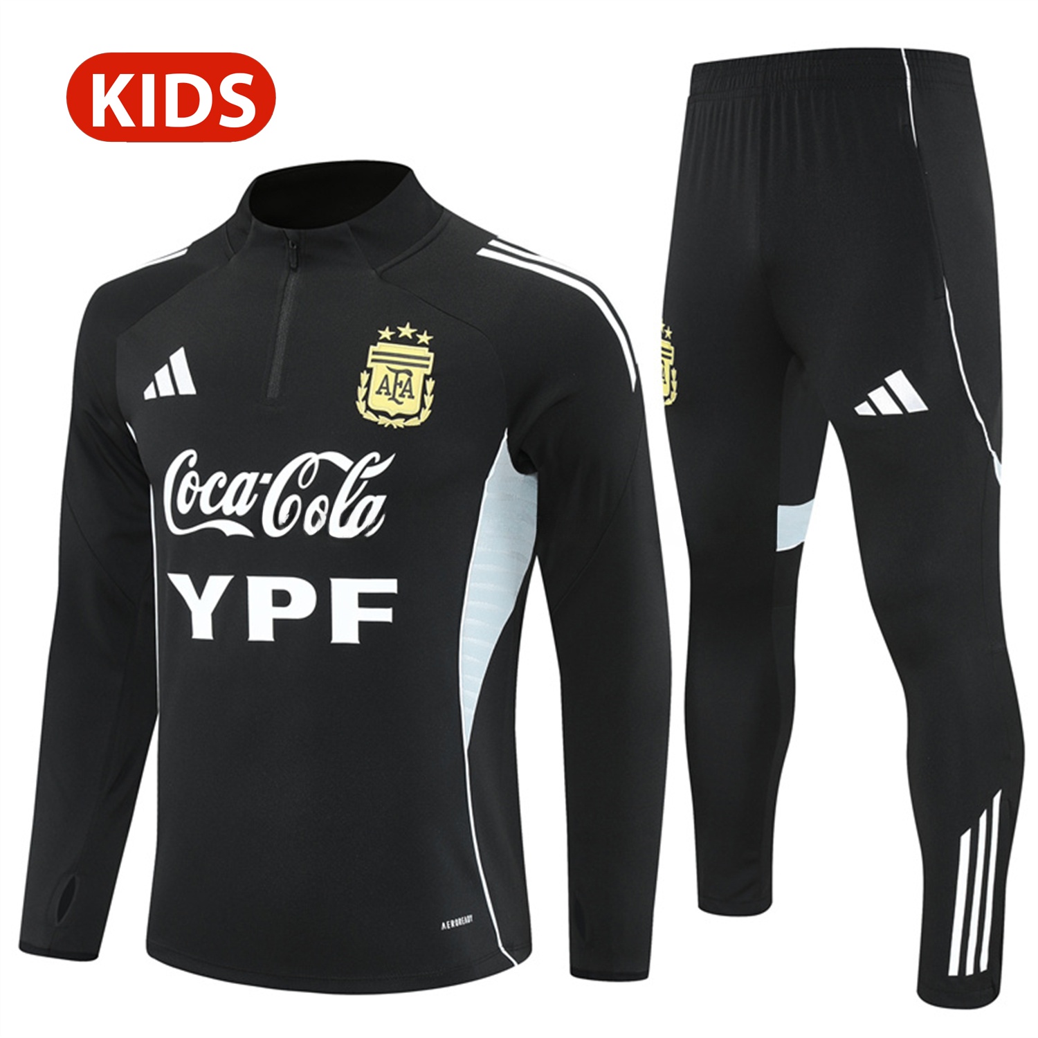 Argentina 25-26 Kid Long Sleeves Training Set - Black Top & Black Pants - JerseysGala