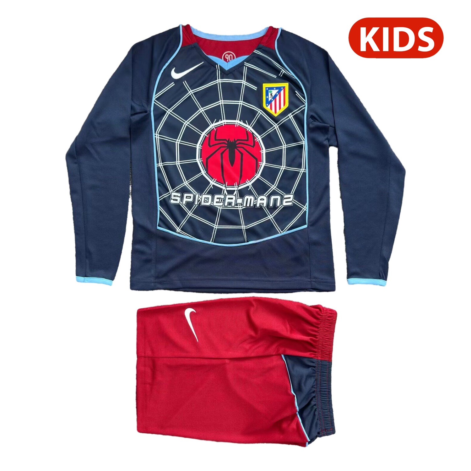 Retro Atletico Madrid 2004-05 Away S.p.i.d.e.r M.a.n Special Long Sleeves Kids Kit - JerseysGala