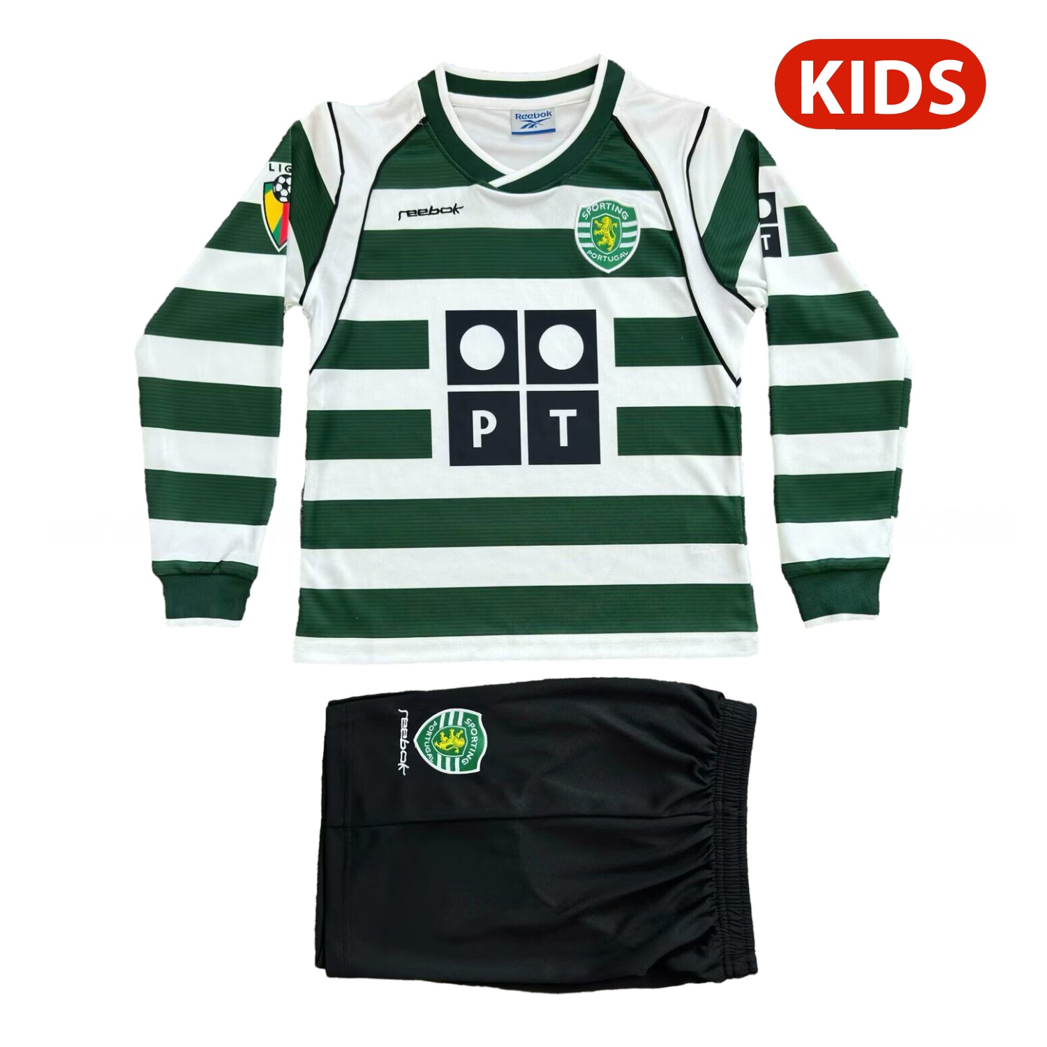 Retro Sporting CP 2002-03 Home Long Sleeves Kids Kit - JerseysGala