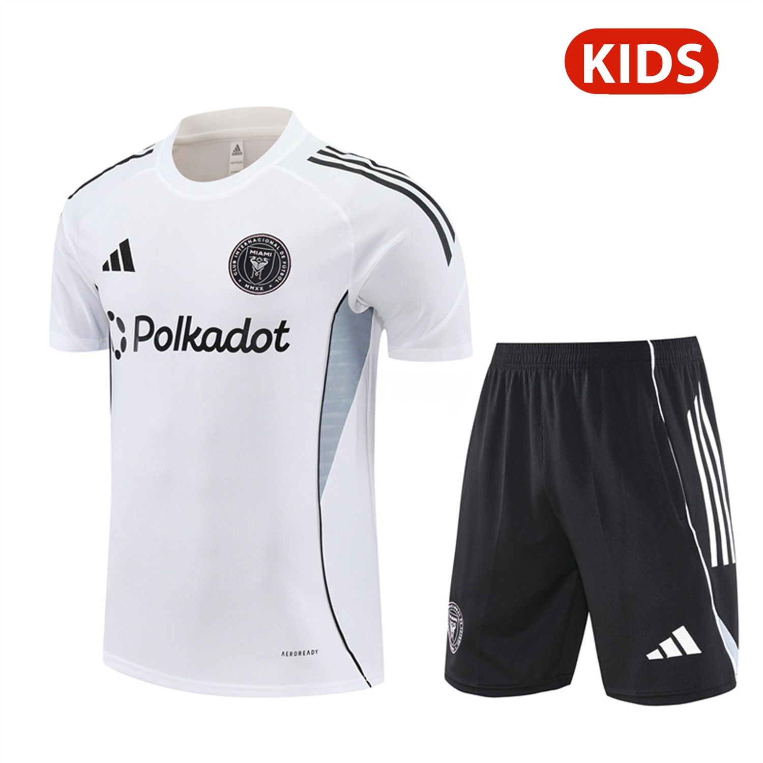 INT M.A.M 25-26 Kids Short-Sleeve Training Set - White Top and Black Shorts - JerseysGala