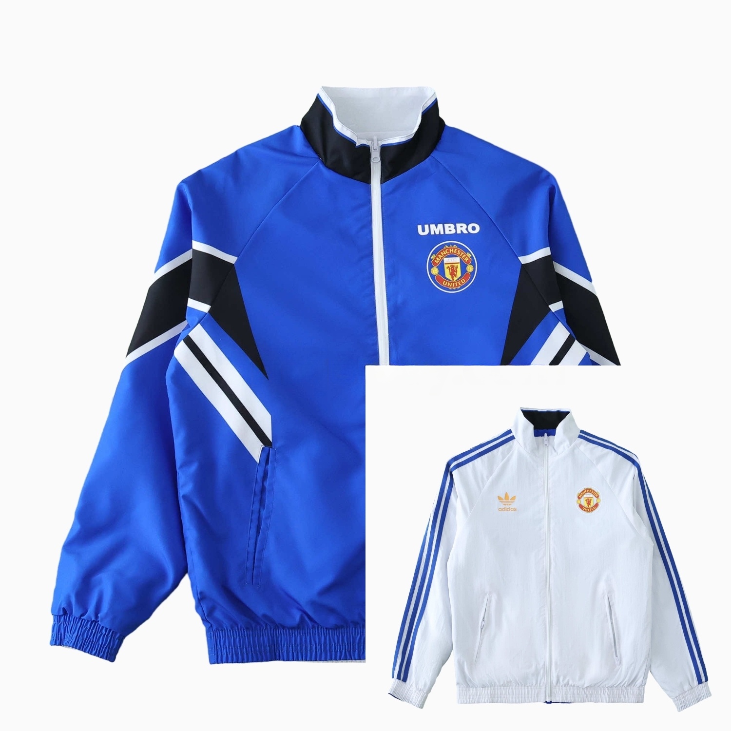Retro Manchester United 1996 Double Sided Reversible Windbreaker - Blue & Green - JerseysGala