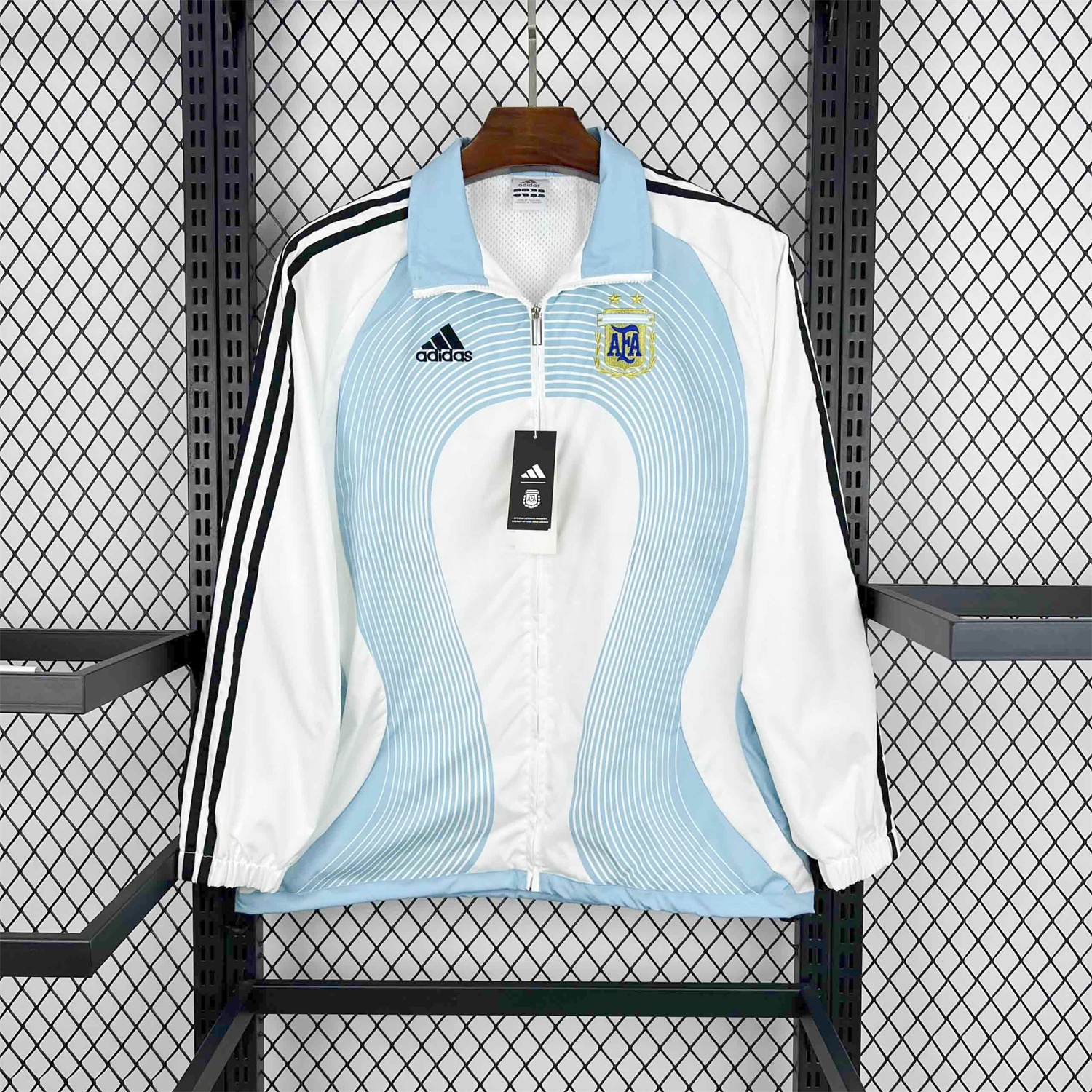 Argentina 25-26 Throwback Windbreaker Jacket - White with Blue Lines - JerseysGala