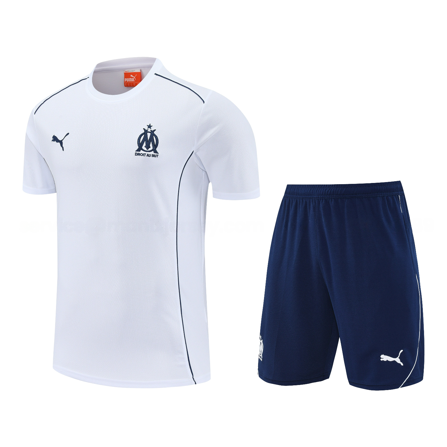 Marseille 25-26 Short-Sleeve Training Set - White Top & Blue Shorts - JerseysGala