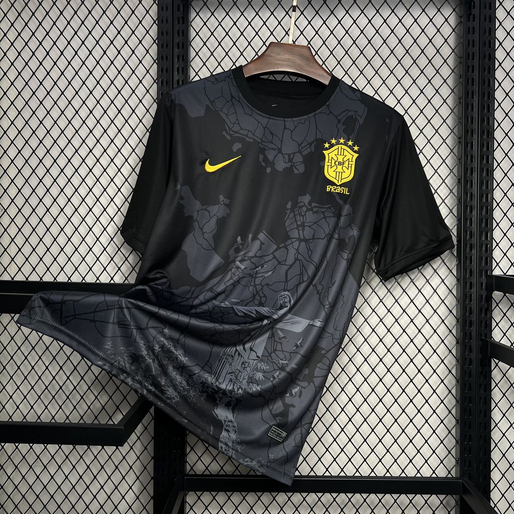 Brazil 2024 Black Christ the Redeemer Statue Jersey - Fans Version - JerseysGala