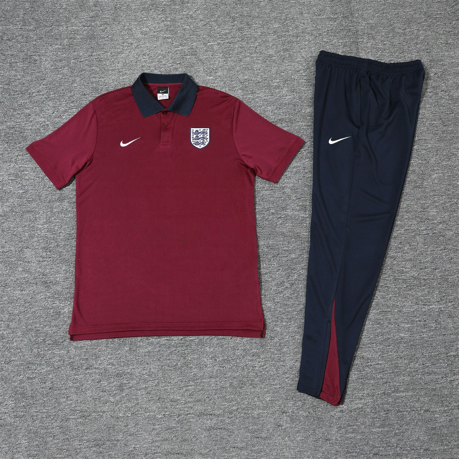 England 25-26 POLO Short-Sleeve Training Set - Red Top and Deep Blue Pants - JerseysGala