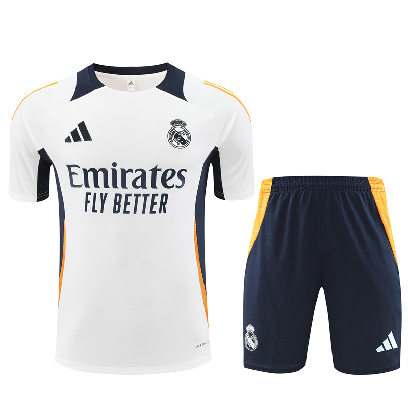 Real Madrid 24-25 Short-Sleeve Training Set - White & Deep Blue - JerseysGala