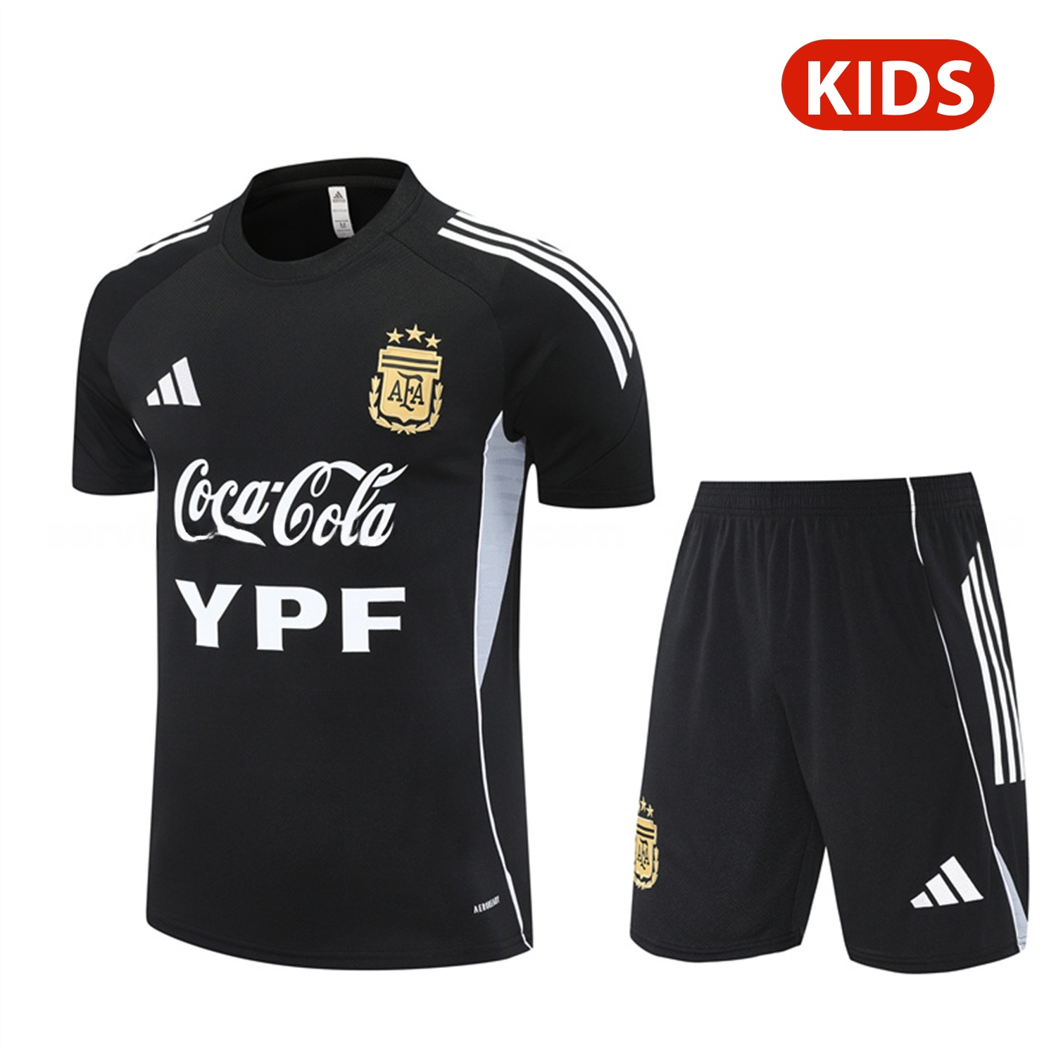 Argentina 25-26 Kids Pre-Match Short-Sleeve Training Set - Black Top & Shorts - JerseysGala