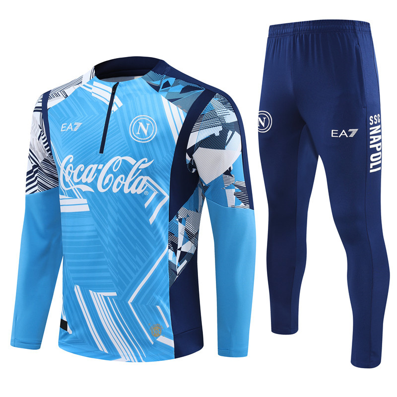 Napoli 24-25 Pre-Match Long Sleeve Training Set - Light Blue Top and Deep Blue Pants - JerseysGala