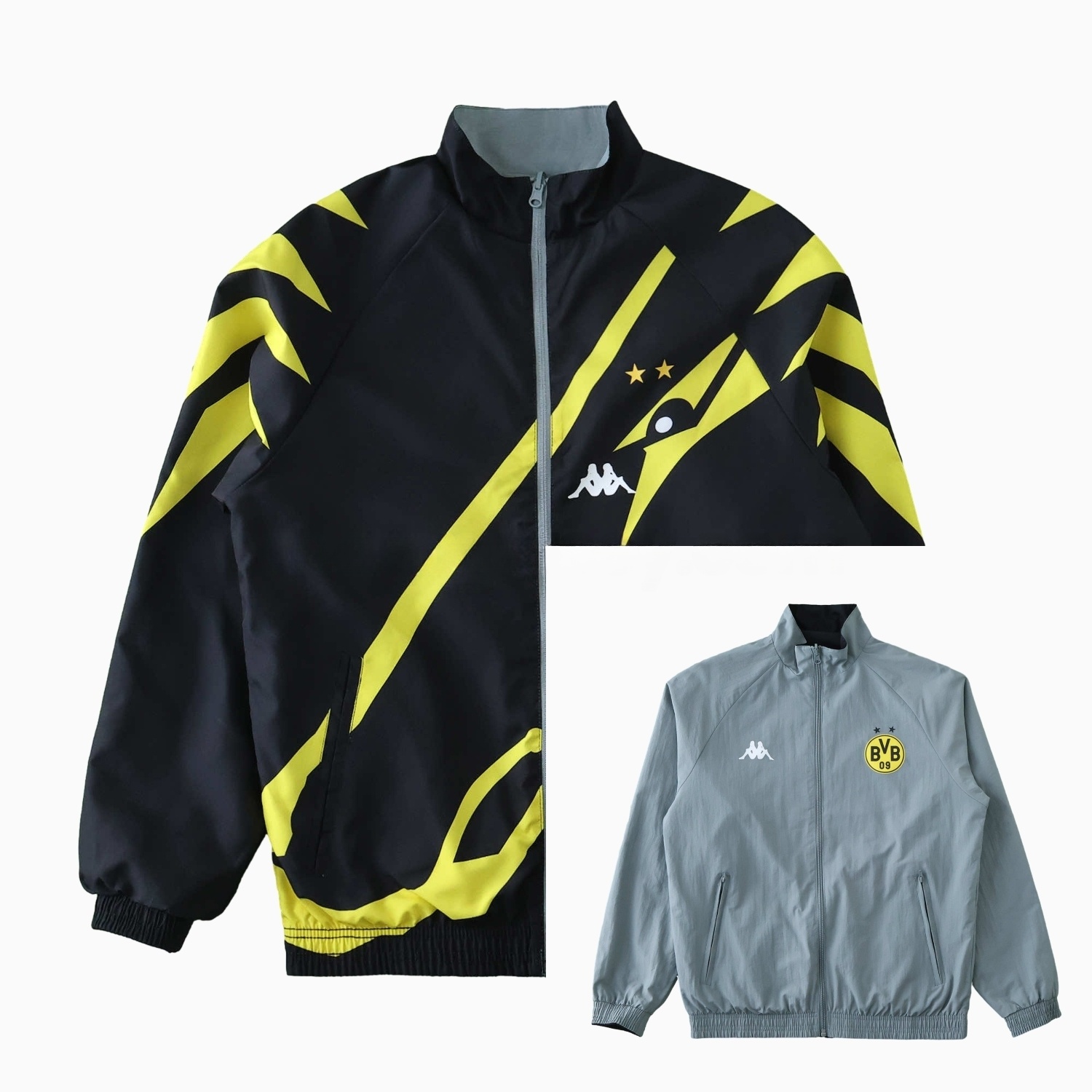 Borussia Dortmund 24-25 Retro Style Double Sided Reversible Windbreaker - Black & Grey - JerseysGala
