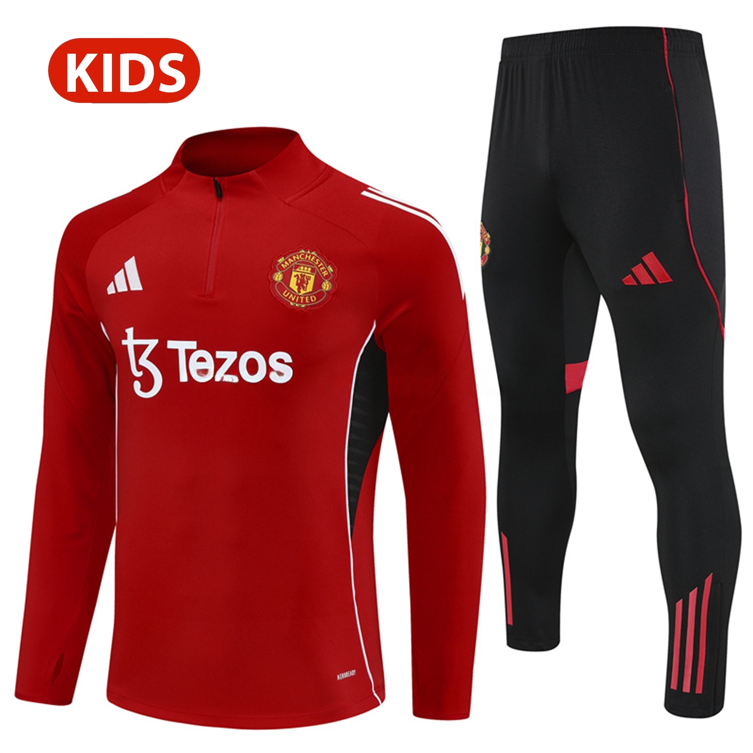 Manchester United 25-26 Kid Long Sleeves Training Set - Red Top & Black Pants - JerseysGala