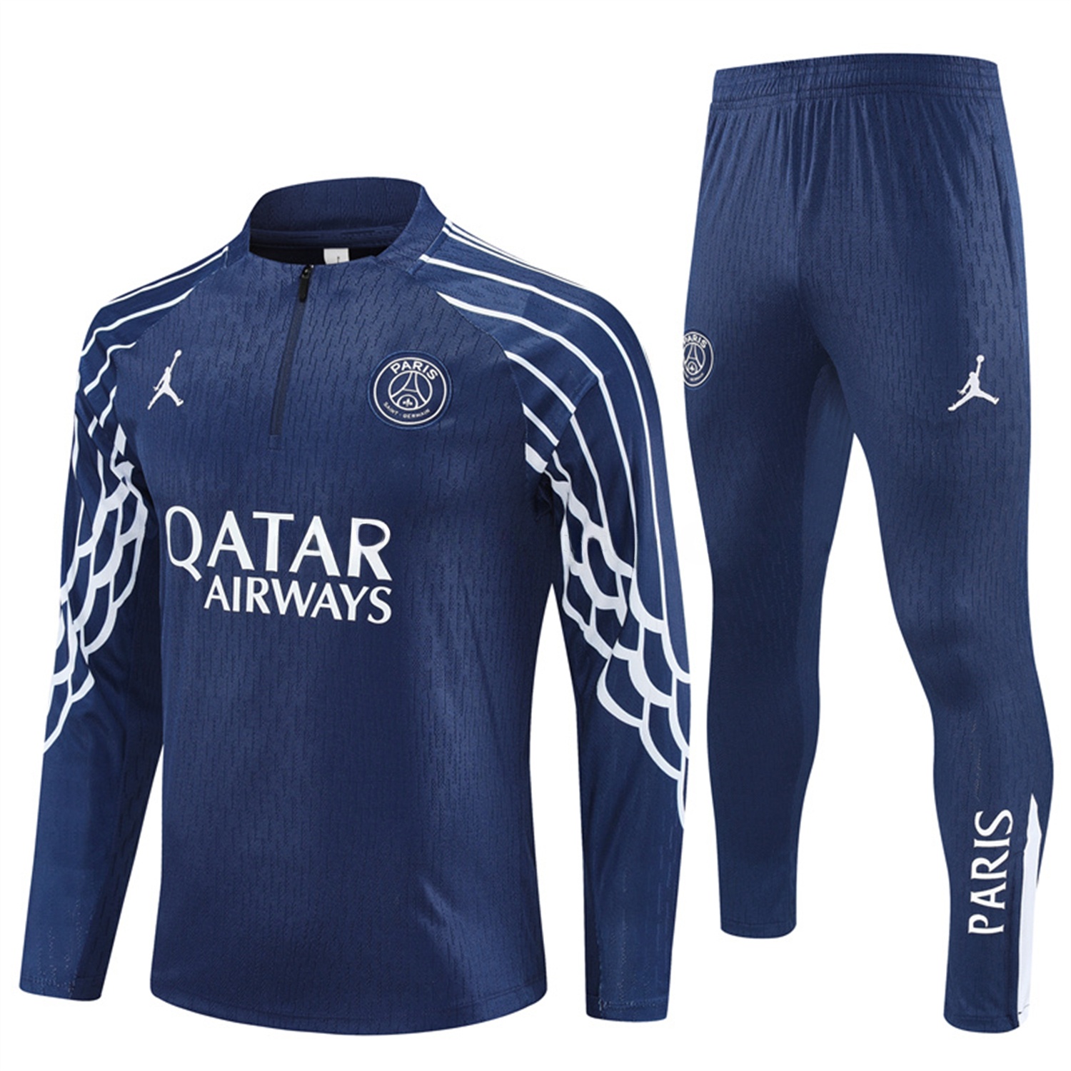 Paris Saint-Germain PSG 25-26 Long Sleeve Training Set - JD White Wing Royal Blue Top and Pants - JerseysGala