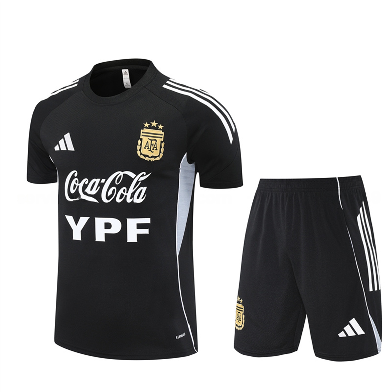 Argentina 25-26 Pre-Match Short-Sleeve Training Set - Black Top & Shorts - JerseysGala
