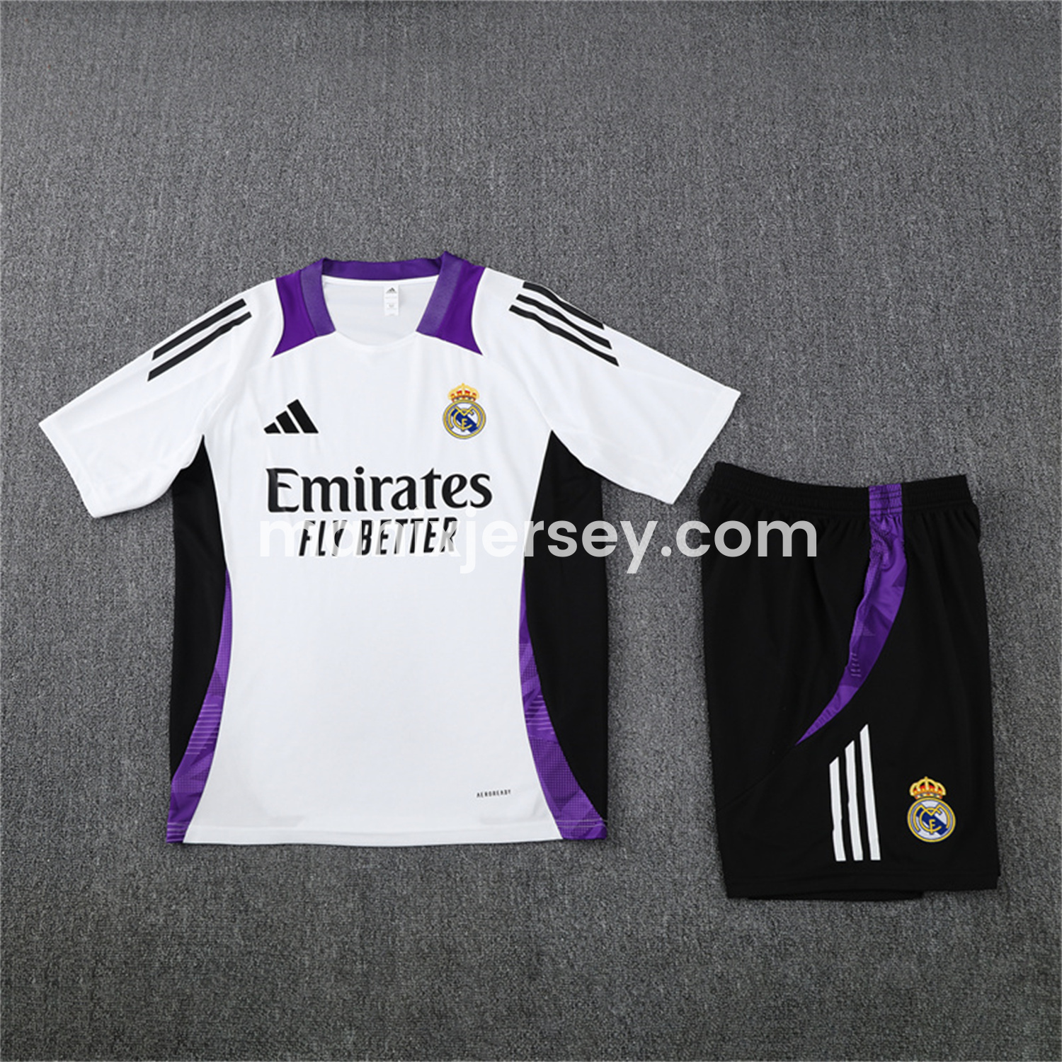 Real Madrid 24-25 Short-Sleeve Training Set - White with Purple - JerseysGala