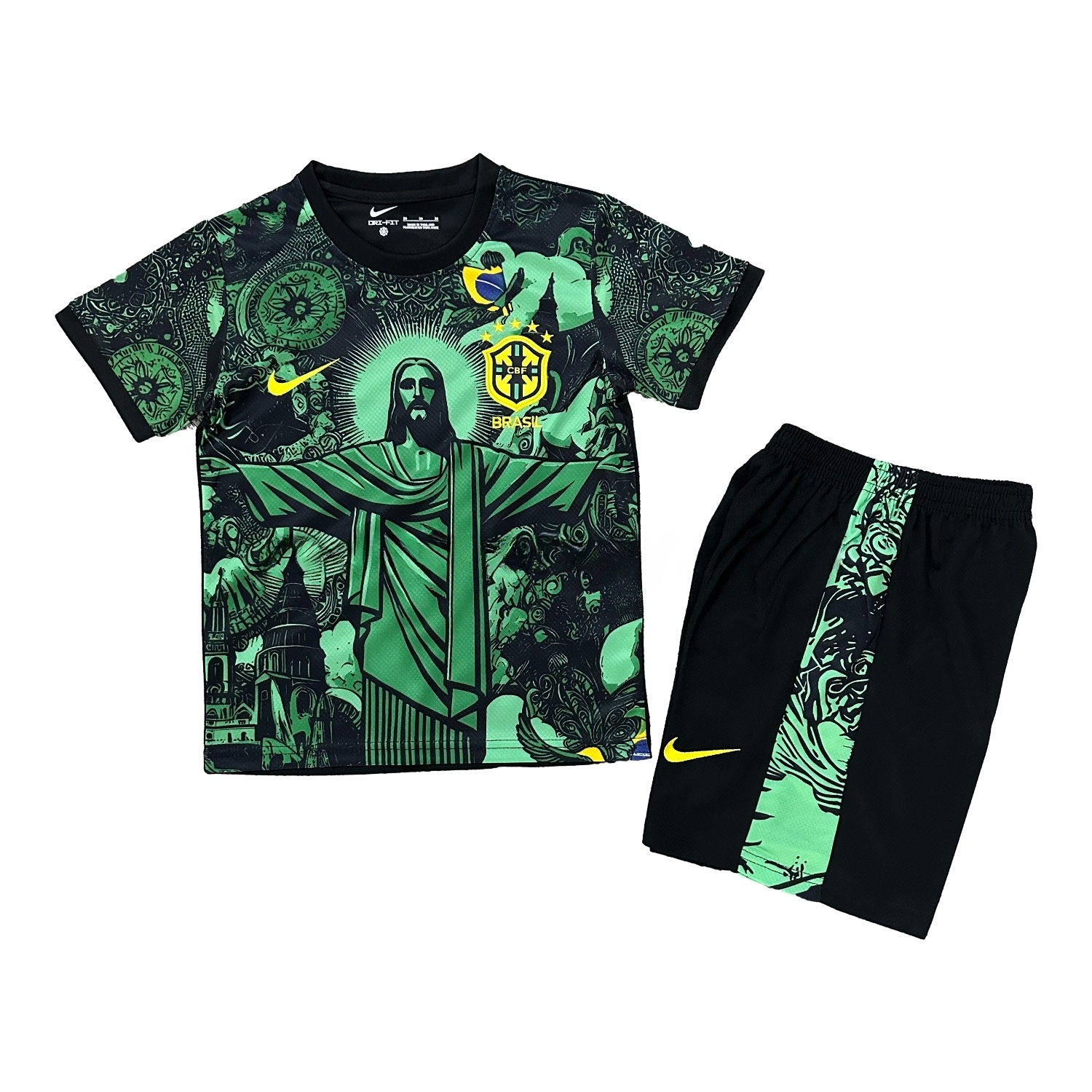 Brazil 25-26 Christ the Redeemer Statue Kids Kit - Green - JerseysGala