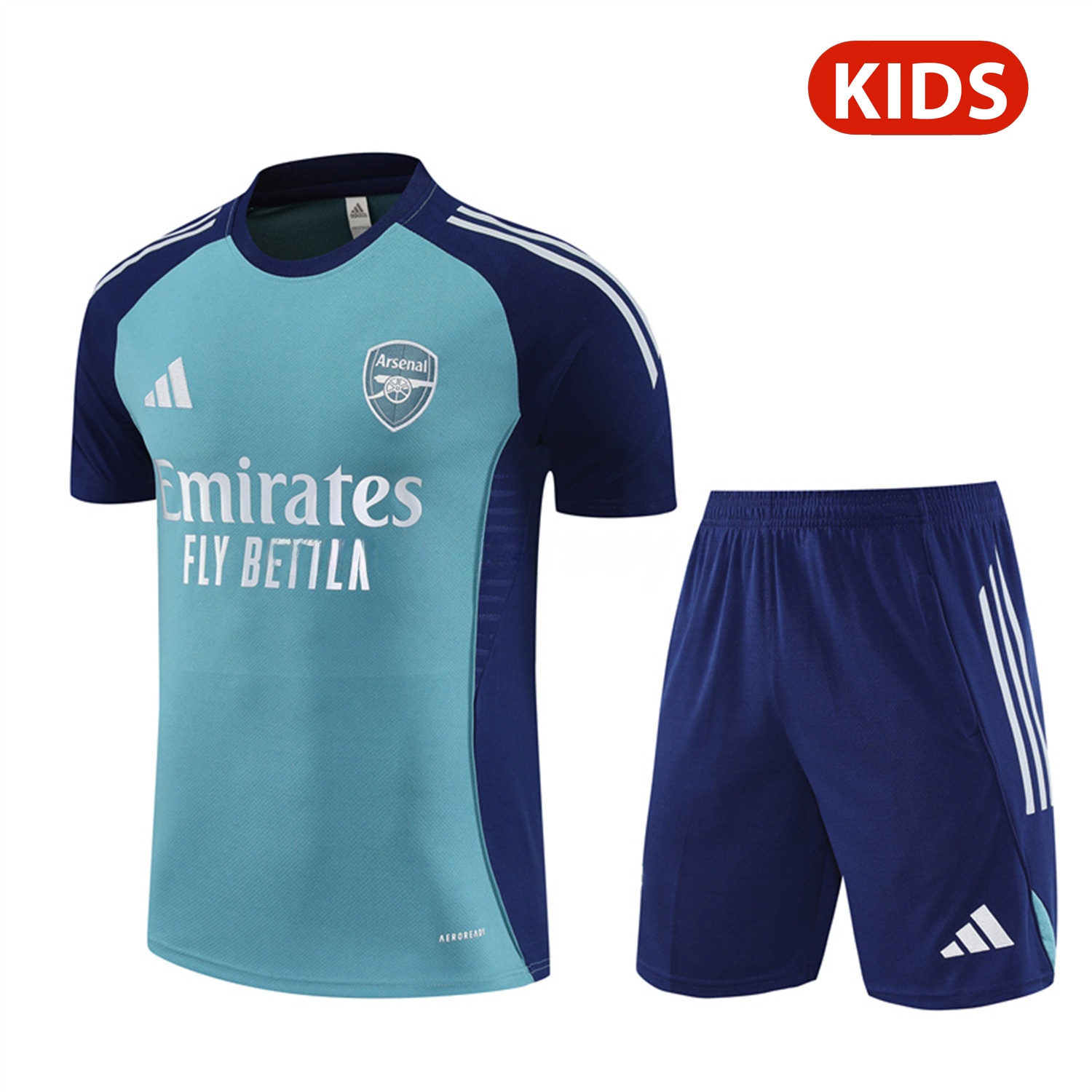 Arsenal 25-26 Kids Short-Sleeve Training Set - Green Top and Deep Blue Shorts - JerseysGala