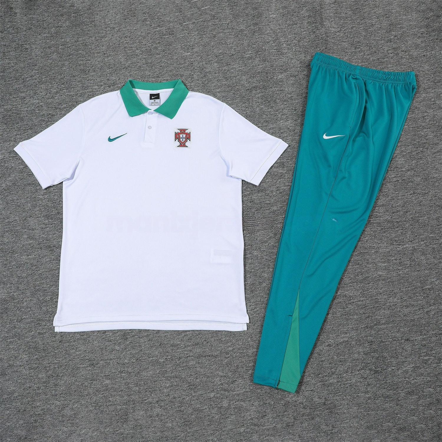 Portugal 25-26 POLO Short-Sleeve Training Set - White Top and Blue Pants - JerseysGala
