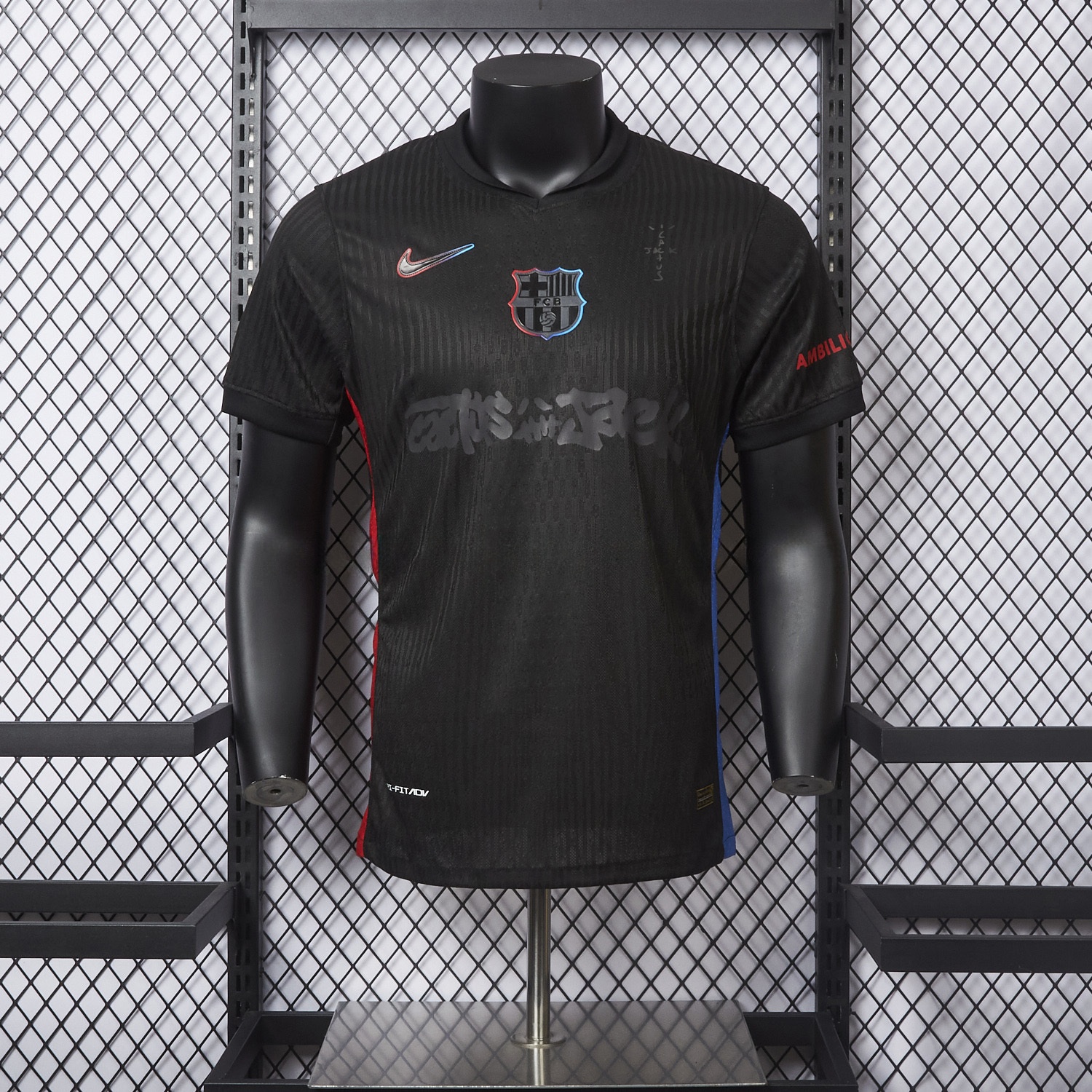 【New】B.A.R.S.A x Travis Scott 24-25 Away Pure Black Jersey - Player Version - JerseysGala
