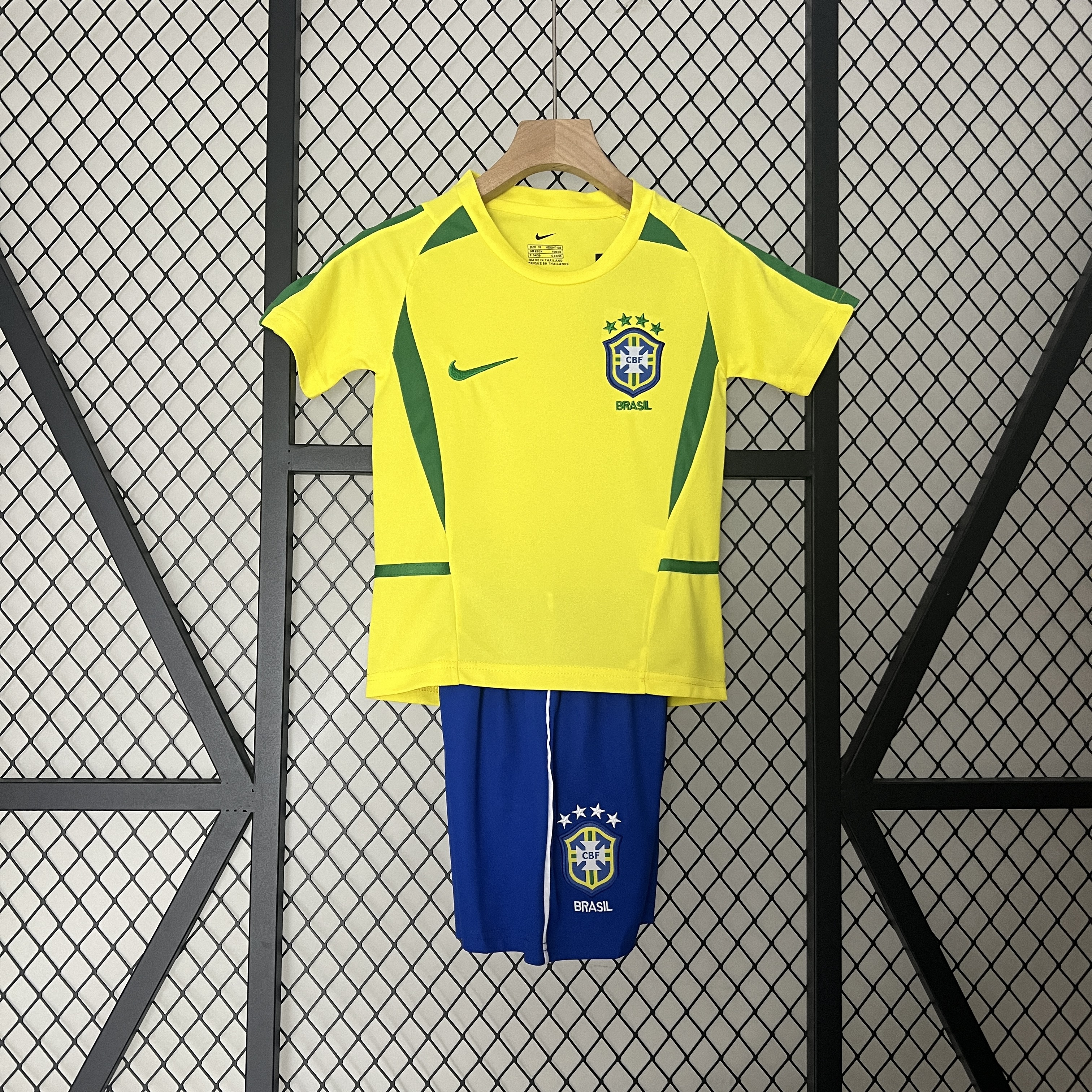 Retro Brazil 2002 Home Stadium Kids Kit - JerseysGala