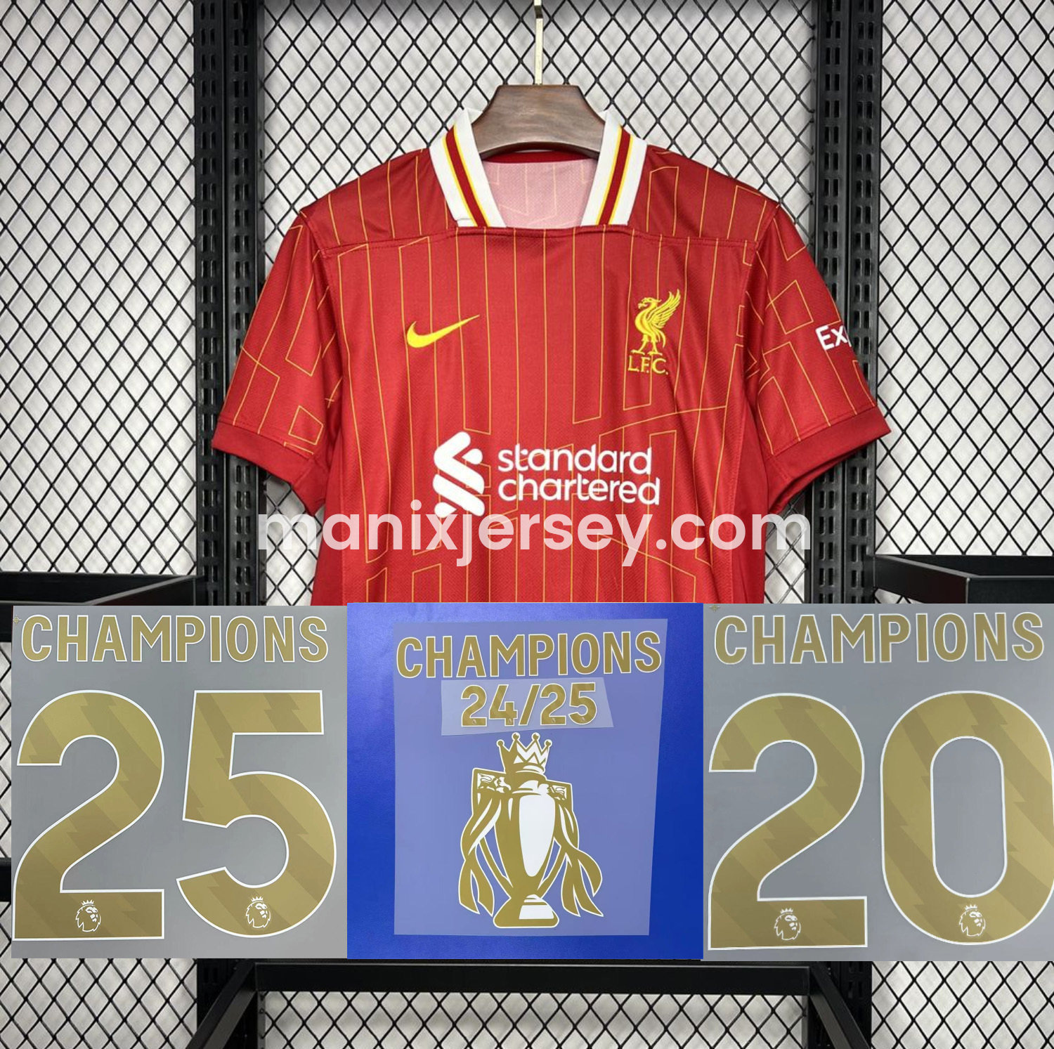 Liver.pool 24-25 Home Jersey with Golden Champions Patch - Fans Version - JerseysGala