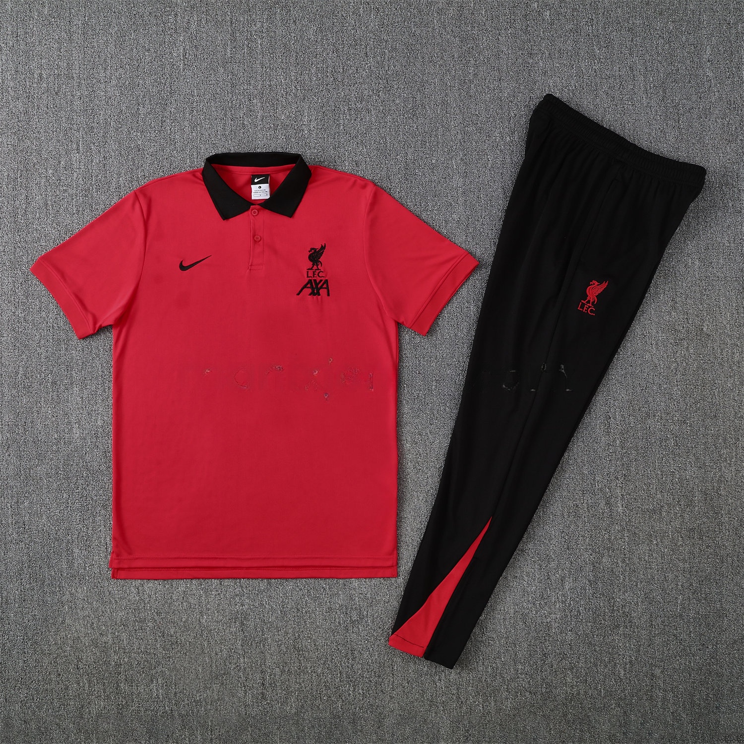 Liver.pool 25-26 POLO Short-Sleeve Training Set - Red Top and Black Pants - JerseysGala