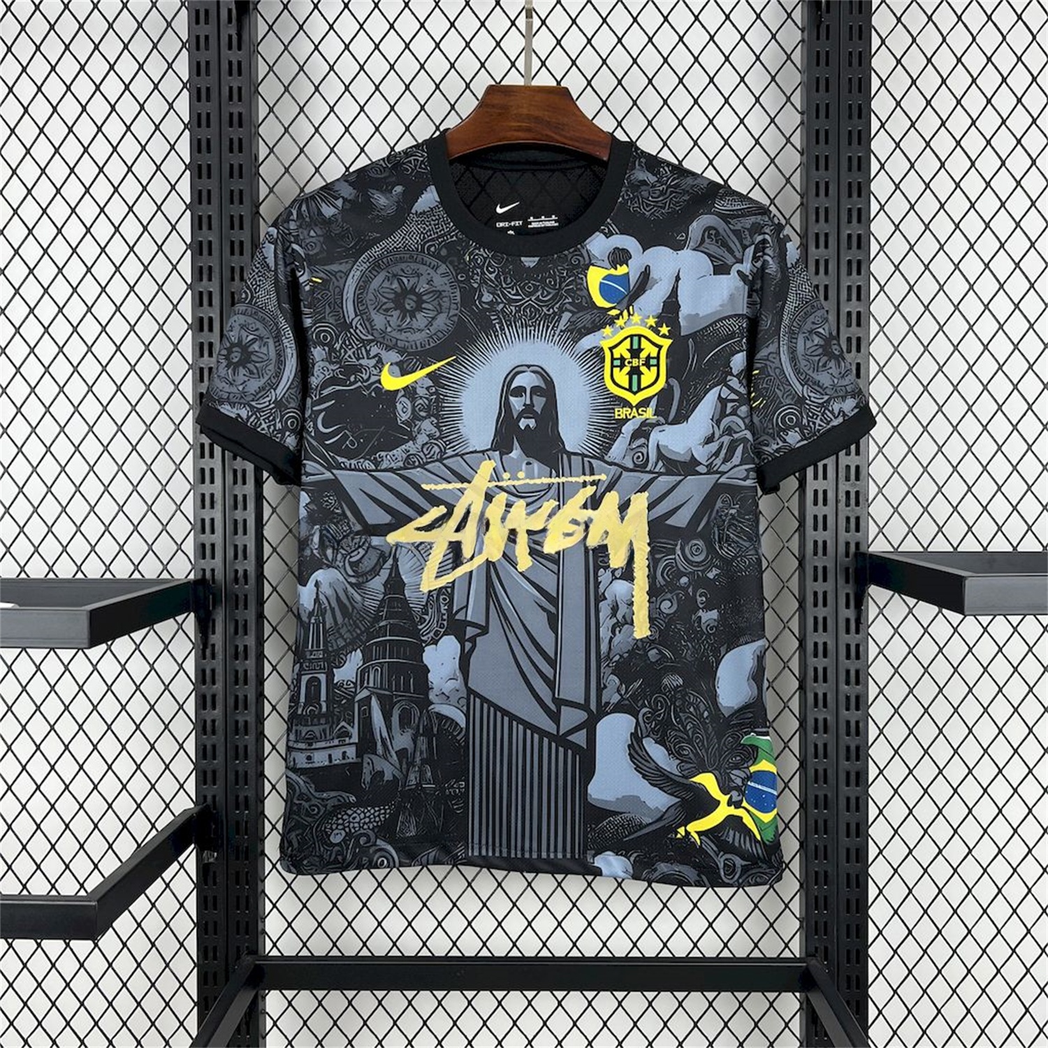Brazil 2024-25 X STUSSY Black Christ the Redeemer Statue Jersey - Fans Version - JerseysGala