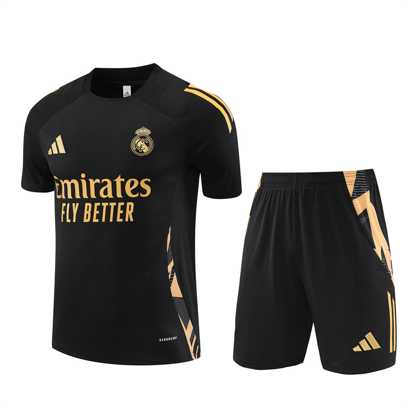 Real Madrid 24-25 Short-Sleeve Training Set - Black Gold - JerseysGala
